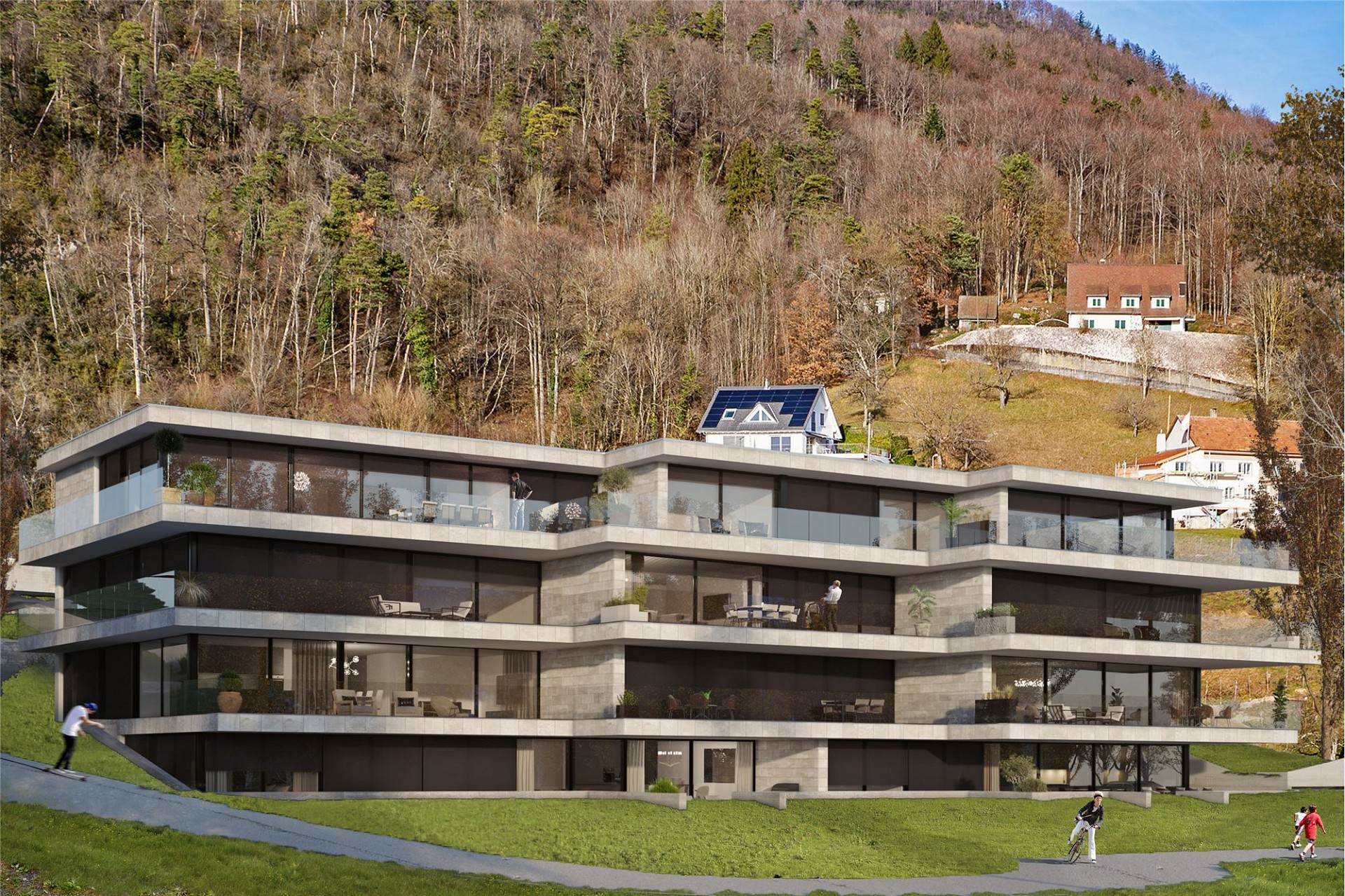 Modernes Terrassenhaus am Hang