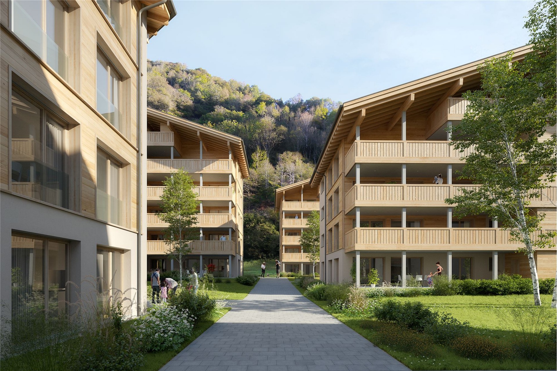 Moderne Holzwohnanlage im Grünen