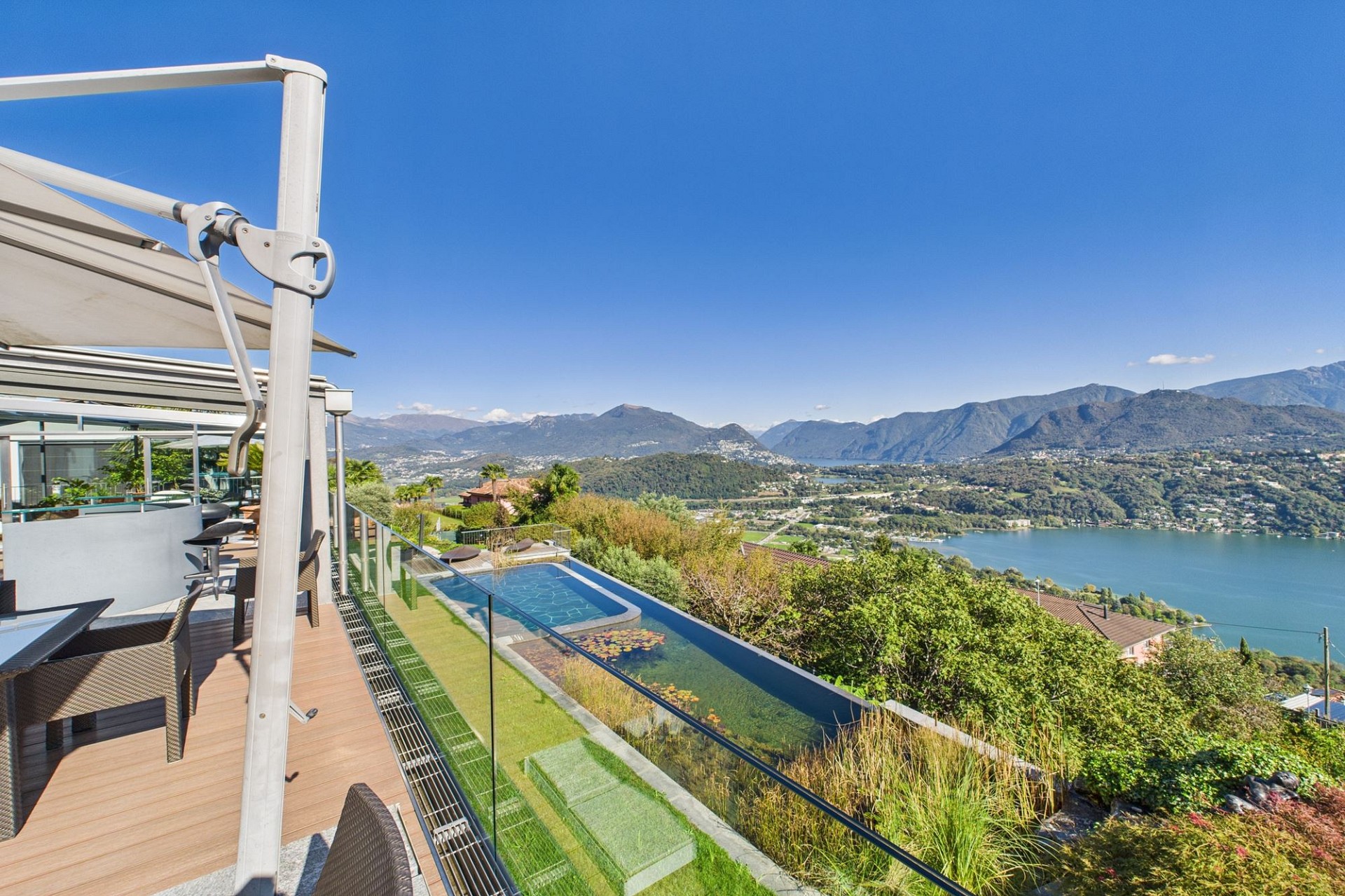 Terrasse mit Seeblick und Pool