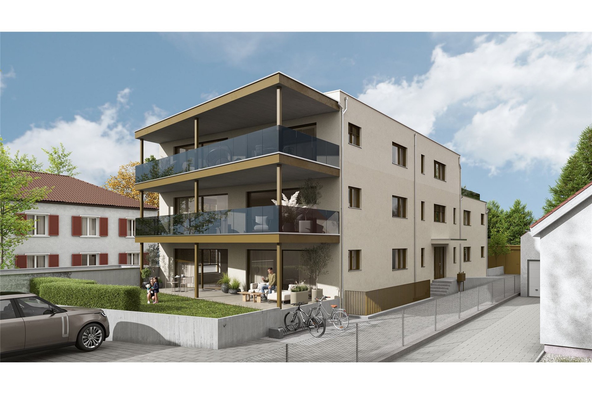 Modernes Mehrfamilienhaus mit Balkonen