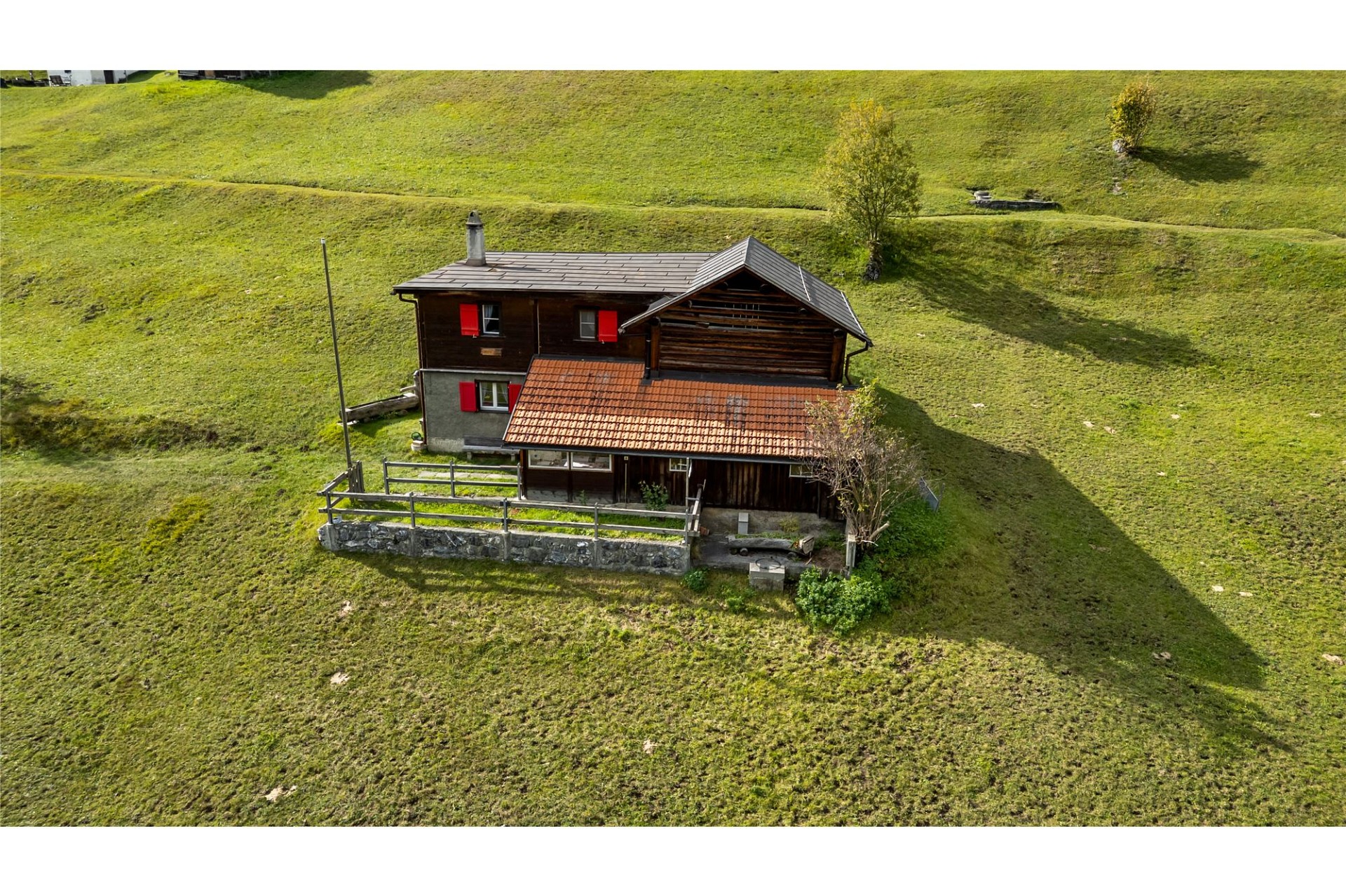 Alpines Holzhaus in grüner Hanglage