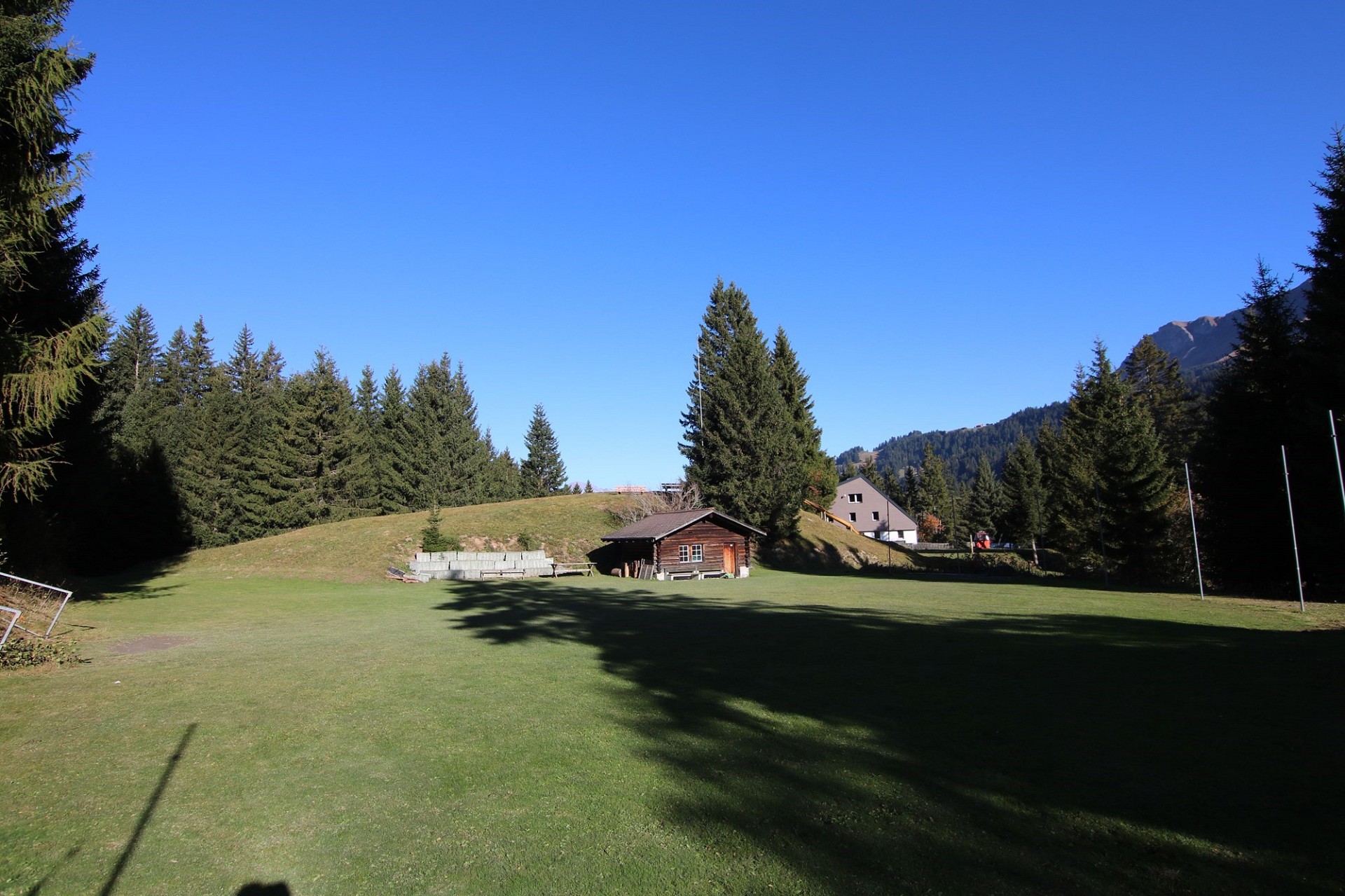 Alpine Wiese mit Hütte