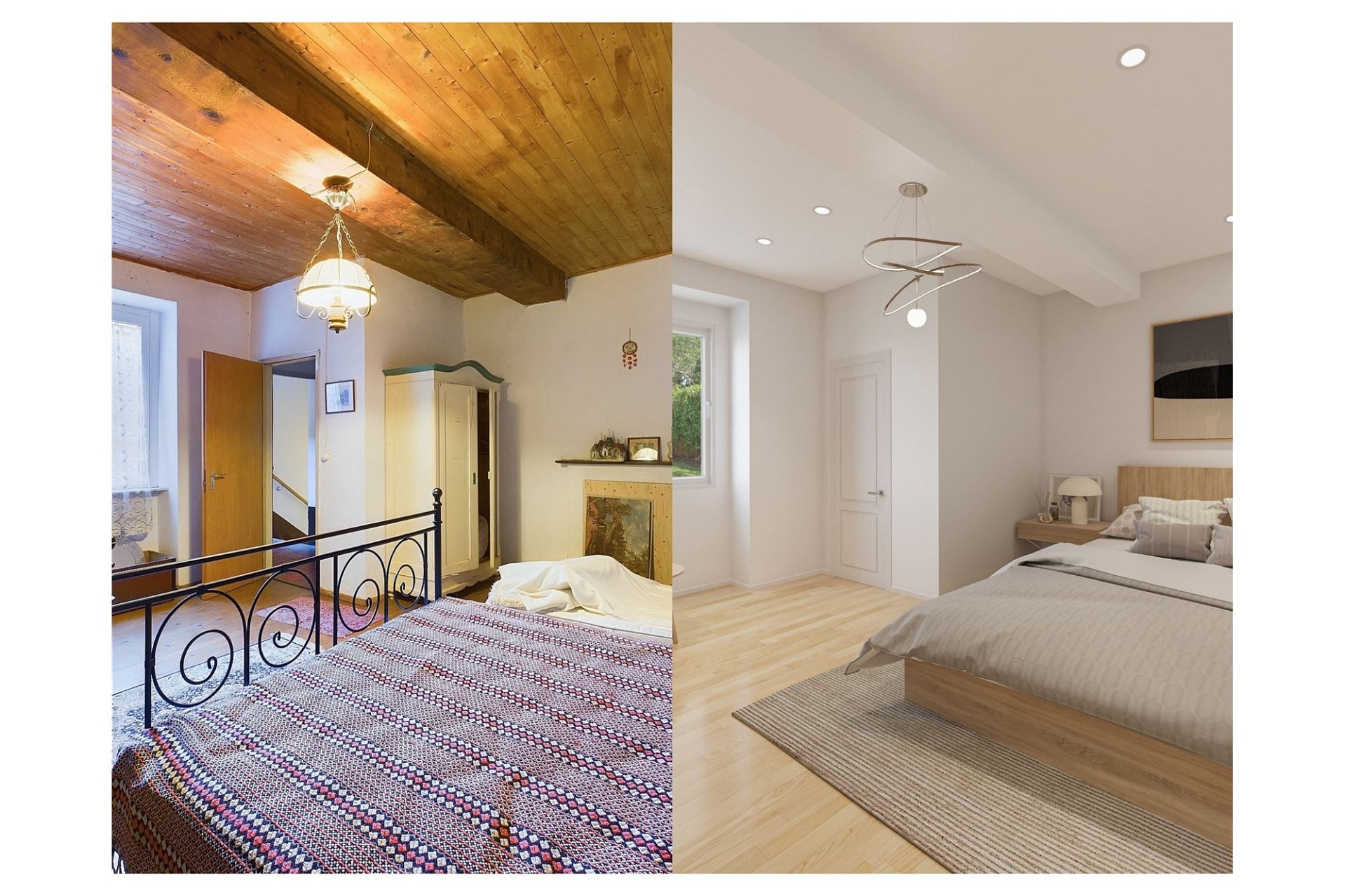 Schlafzimmer mit zwei unterschiedlichen Ausstattungen