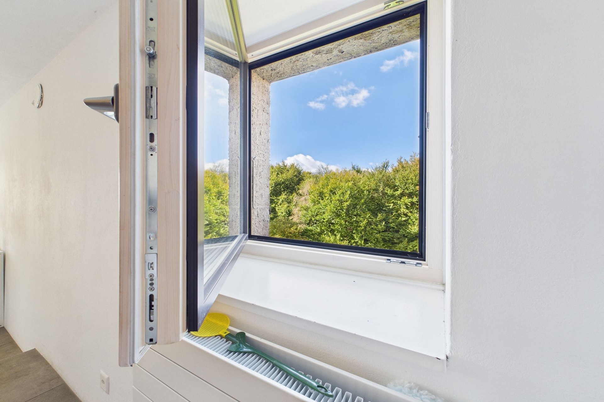 Offenes Fenster mit Blick ins Grüne