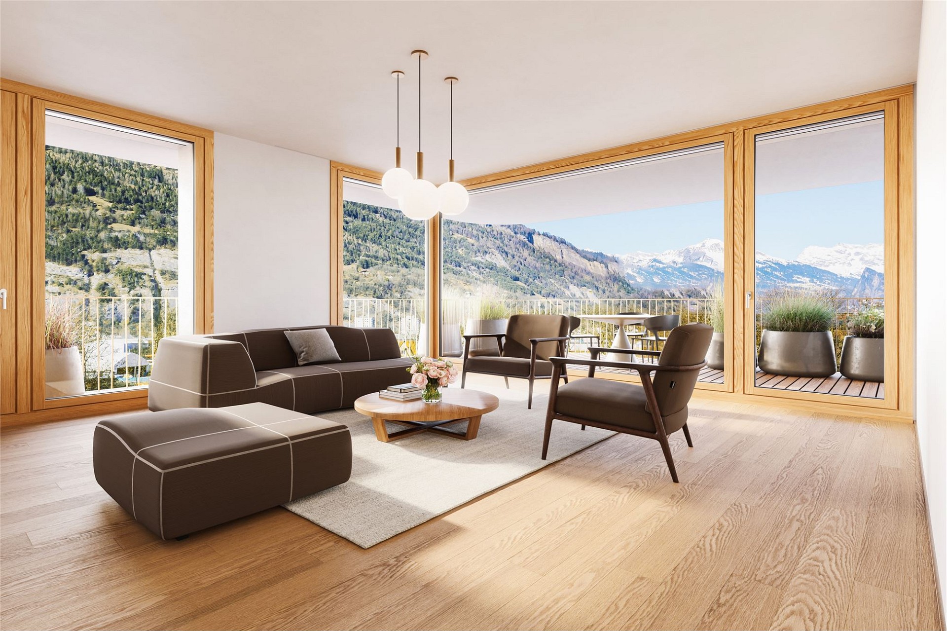 Heller Wohnbereich mit Bergblick