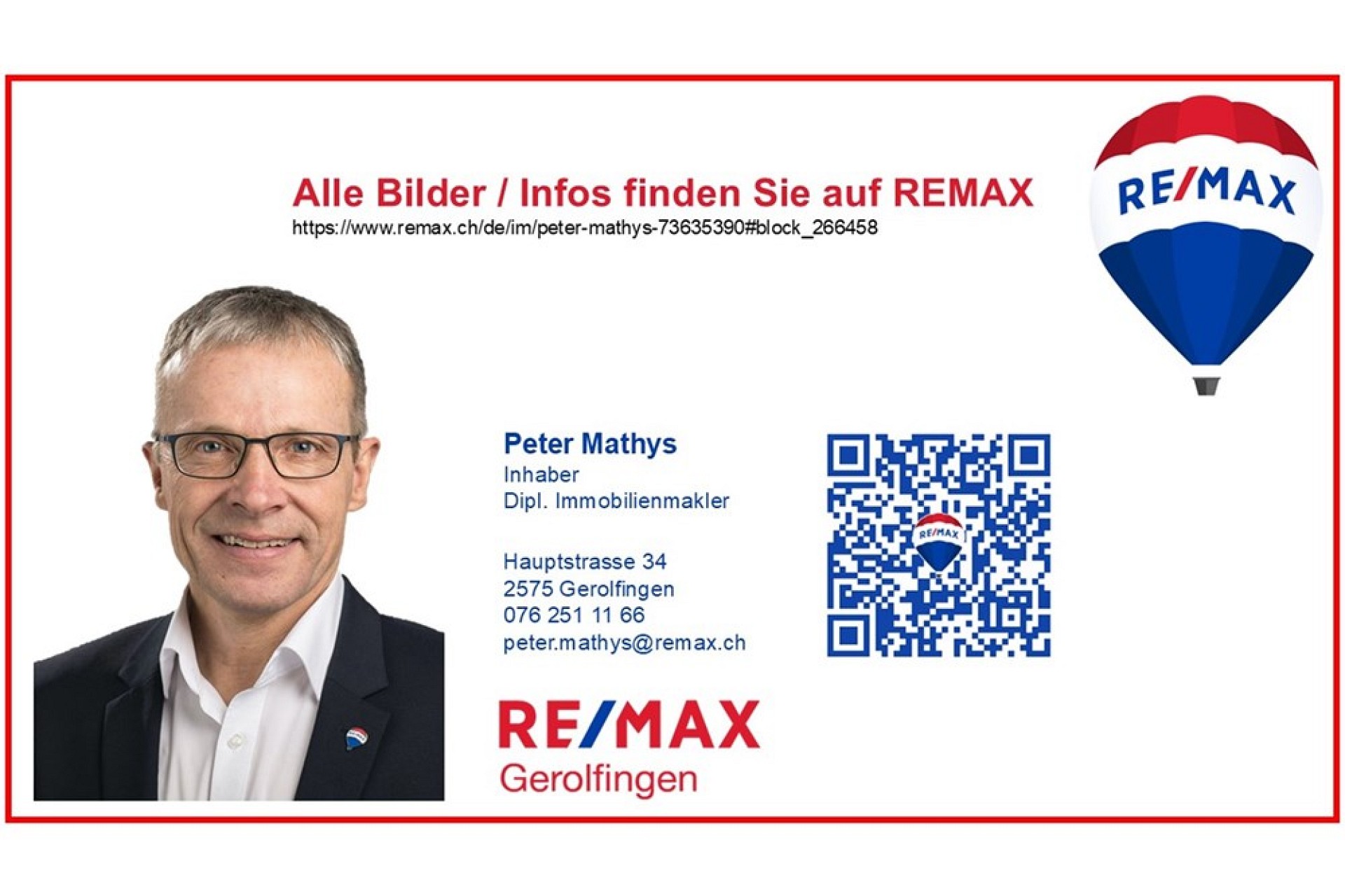 RE/MAX-Branding mit Maklerprofil und QR-Code