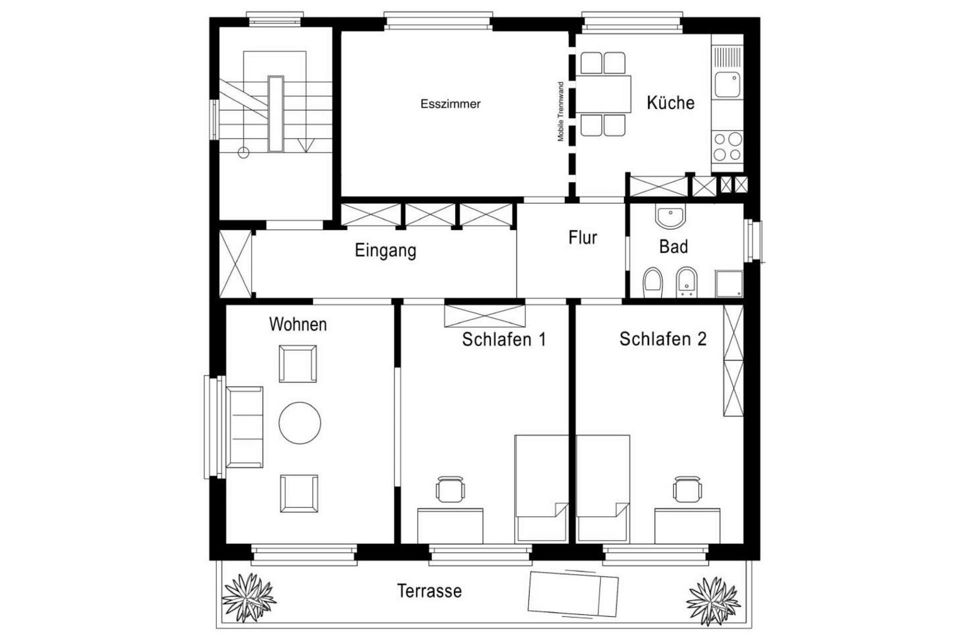 Grundriss eines Hauses mit Terrasse