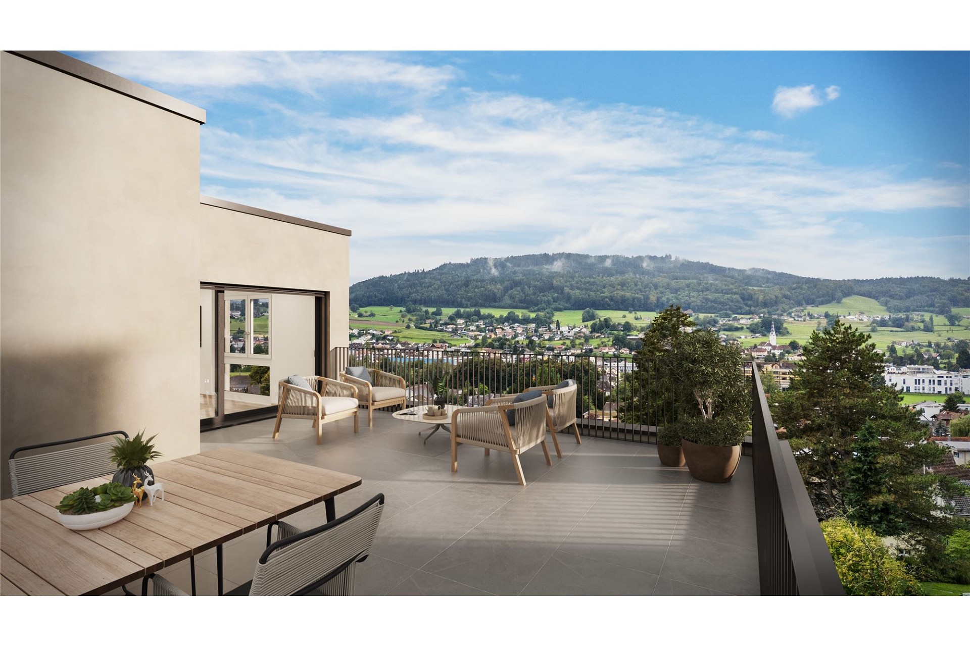 Moderne Dachterrasse mit Panoramablick