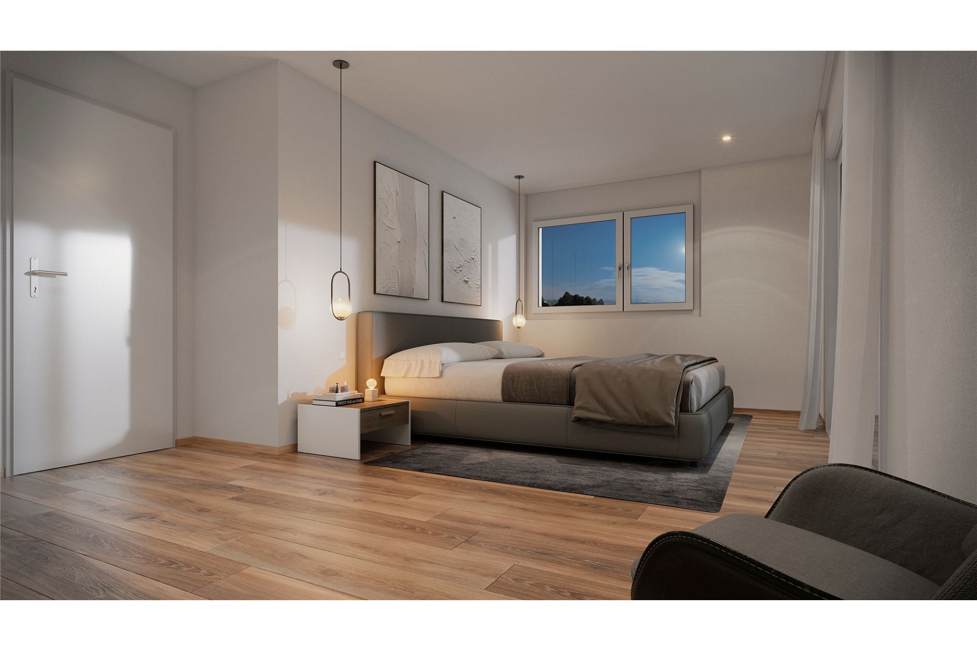 Modernes Schlafzimmer mit Tageslicht