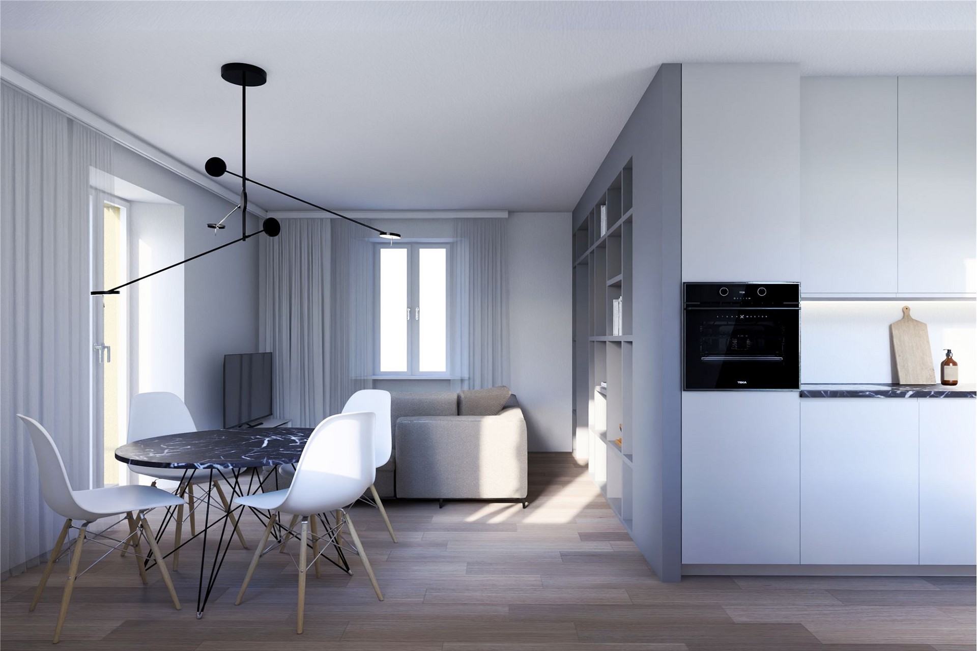 Offener Wohn-Ess-Kochbereich in modernem Design