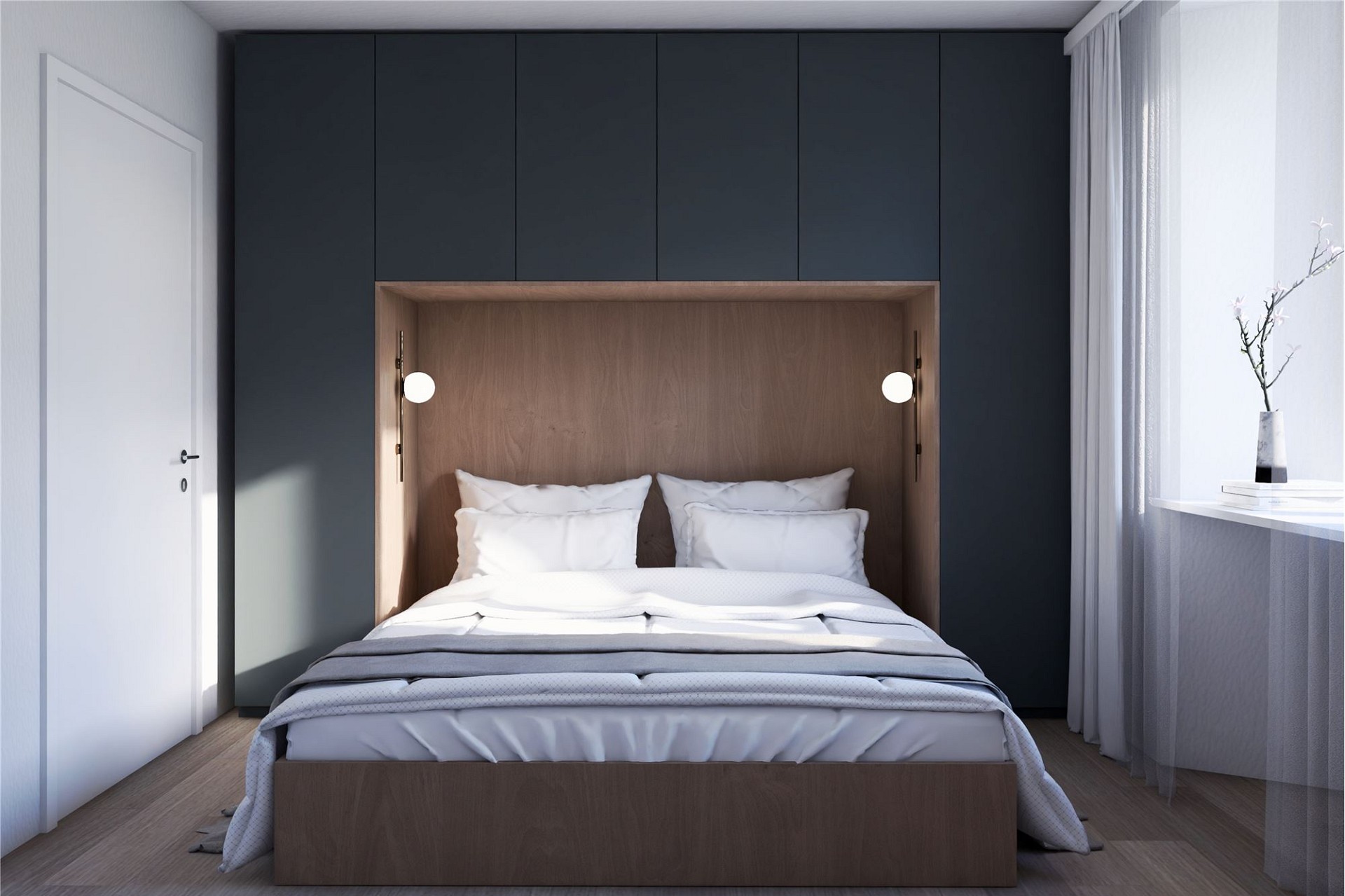 Modernes Schlafzimmer mit integrierter Bettnische
