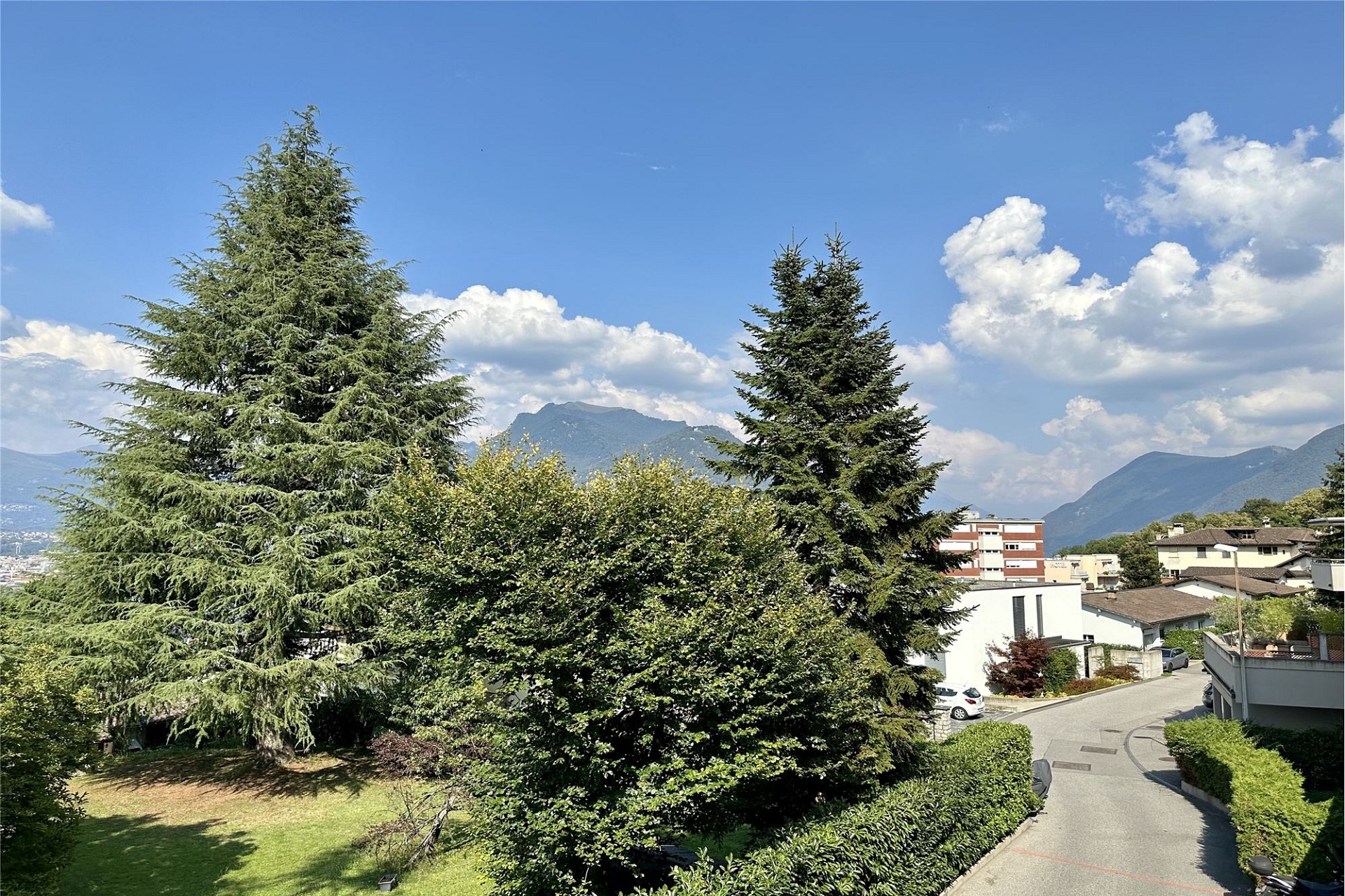 Blick ins Grüne mit Bergpanorama