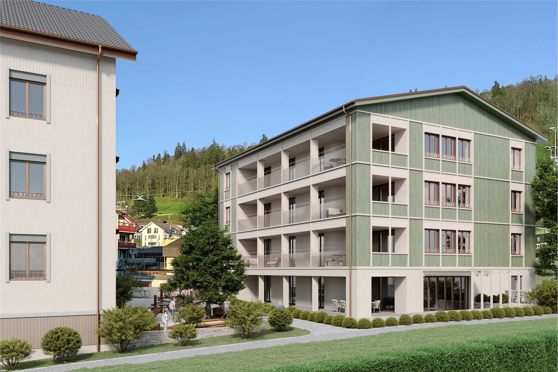 Moderne Wohnanlage mit gemeinschaftlichem Außenbereich