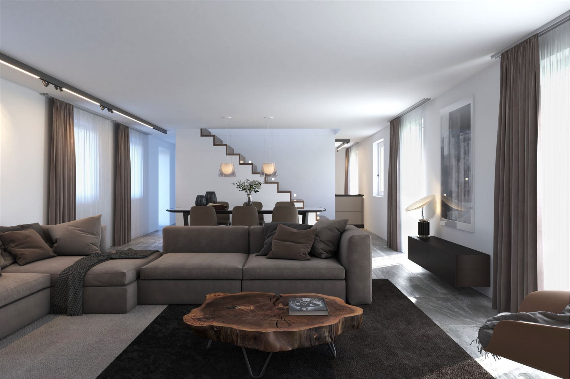 Modernes offenes Wohn- und Esszimmer