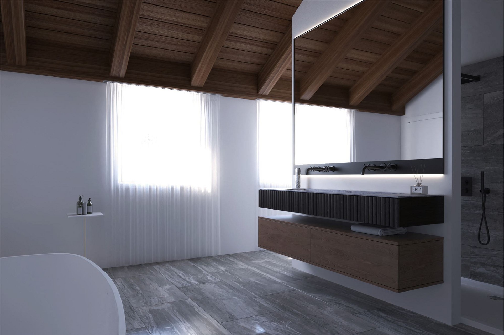 Modernes Badezimmer mit Dachschräge
