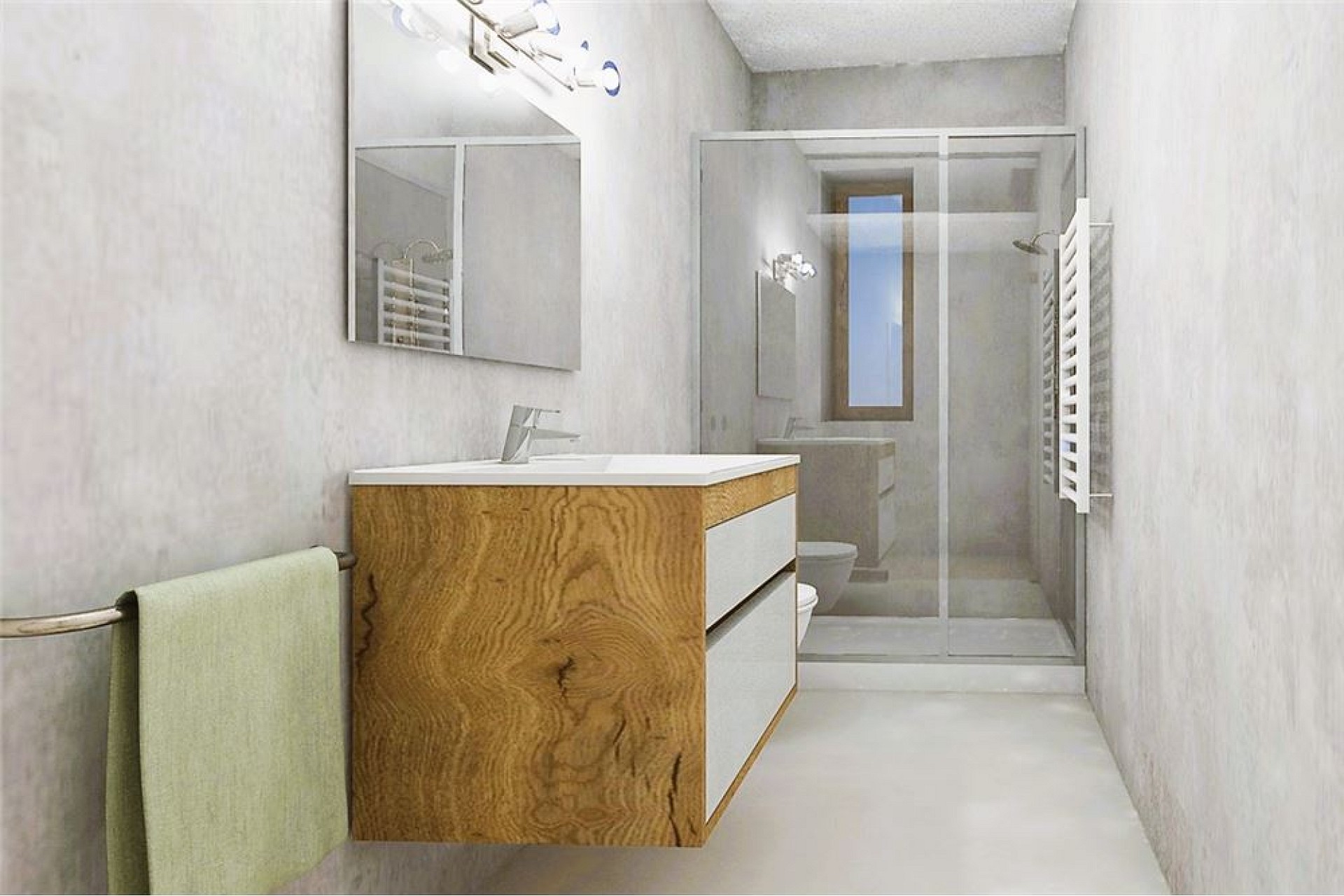 Modernes, schmales Badezimmer mit Dusche