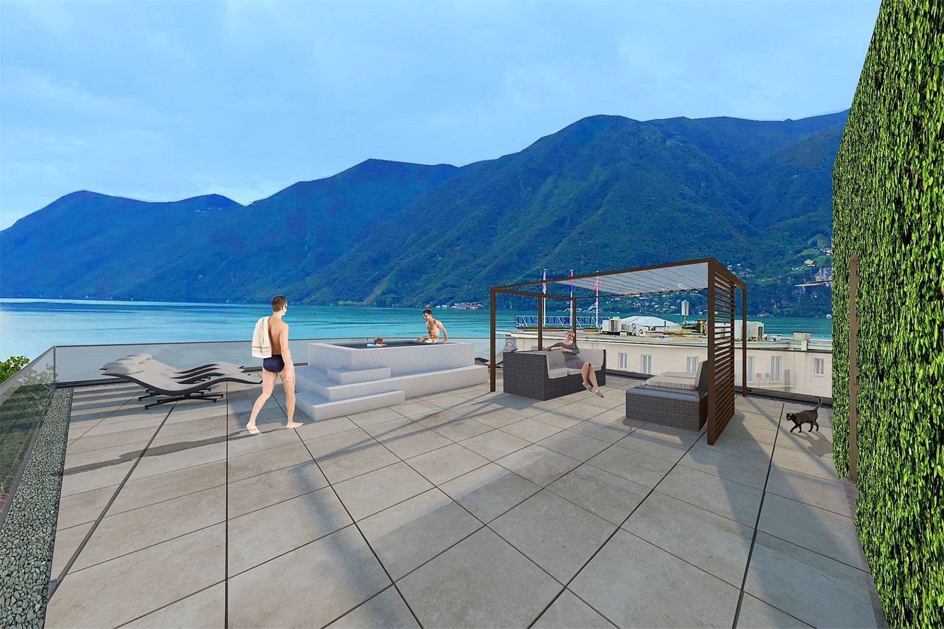 Luxuriöse Dachterrasse mit Seeblick