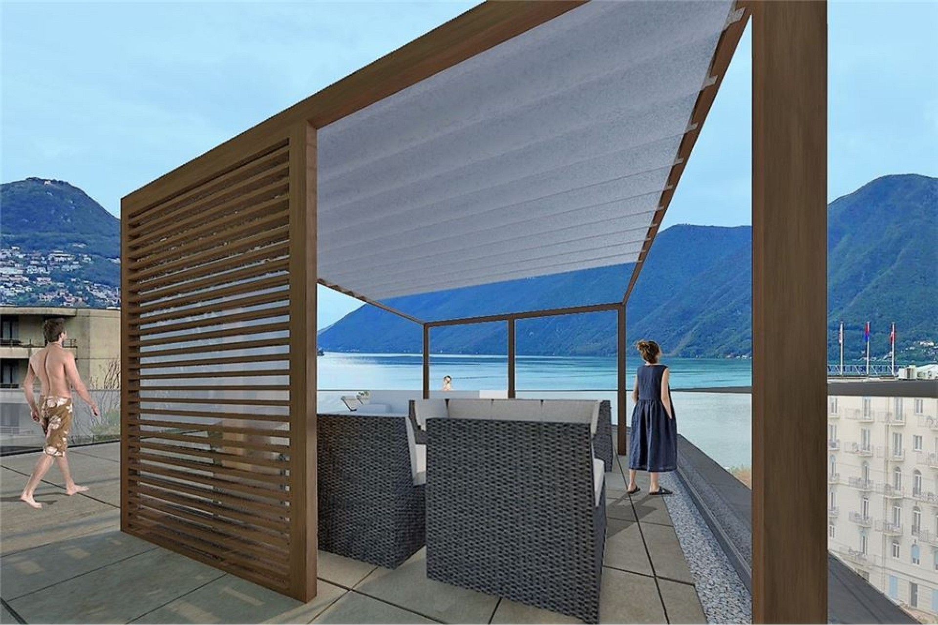Dachterrasse mit Meerblick und Pergola