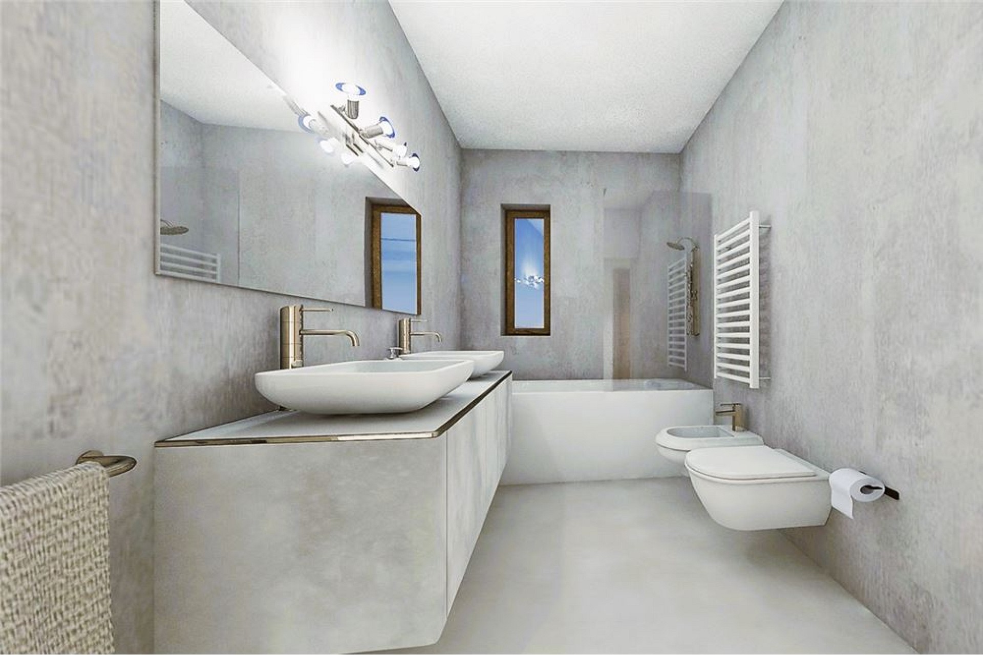 Modernes Badezimmer mit Doppelwaschtisch und WC