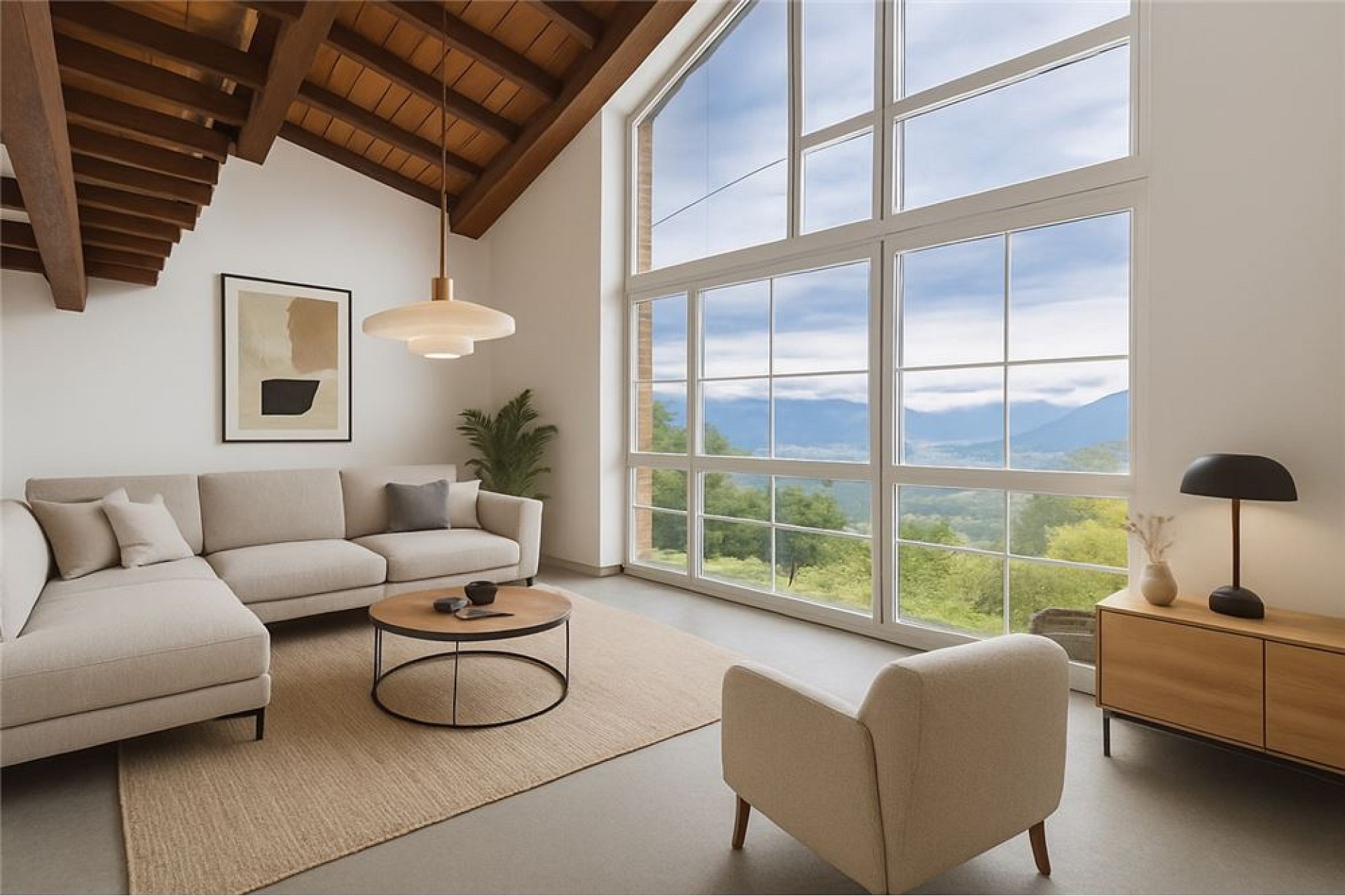 Helles Wohnzimmer mit Panoramafenster
