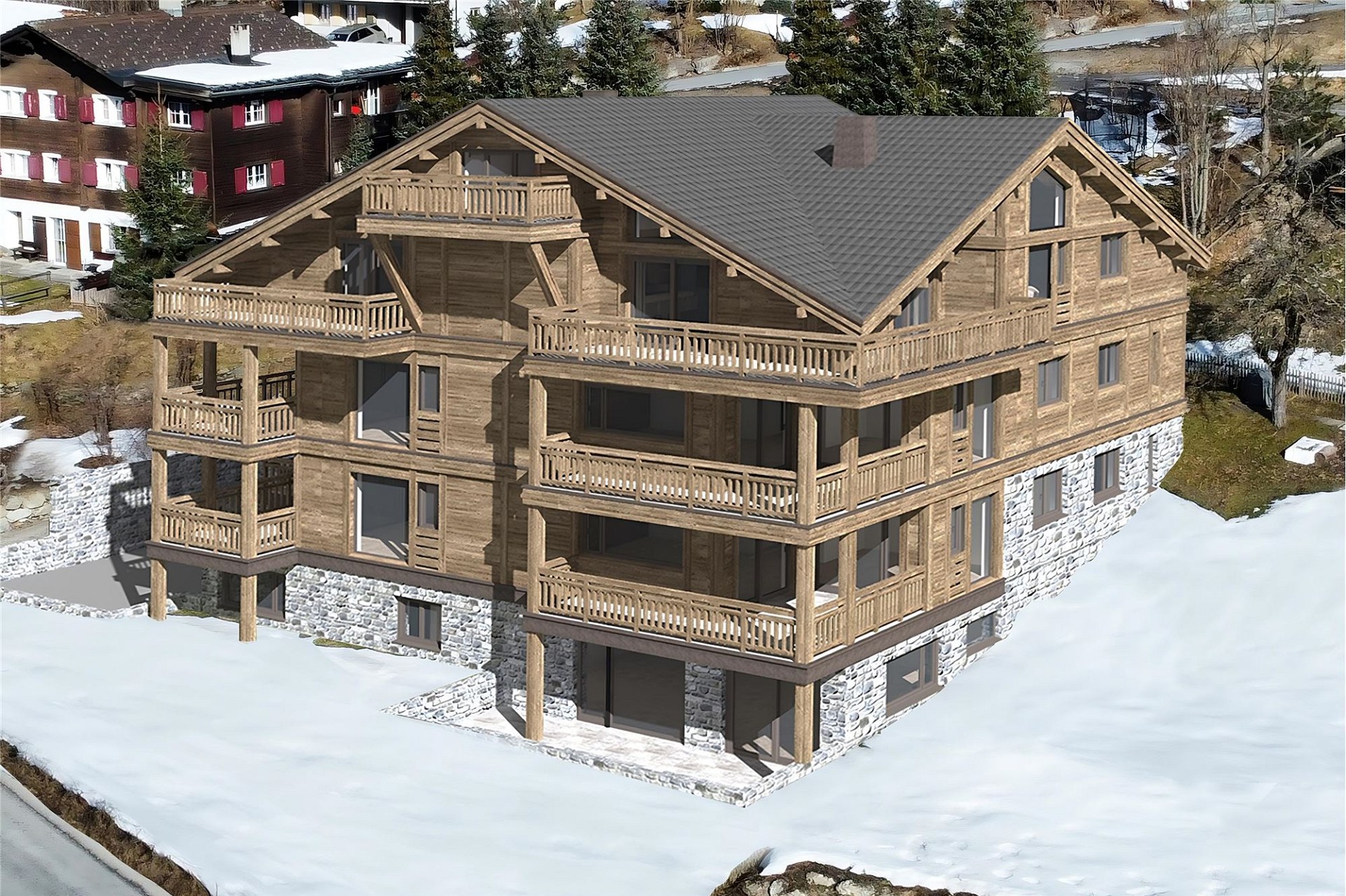 Alpen-Chalet mit mehreren Balkonen