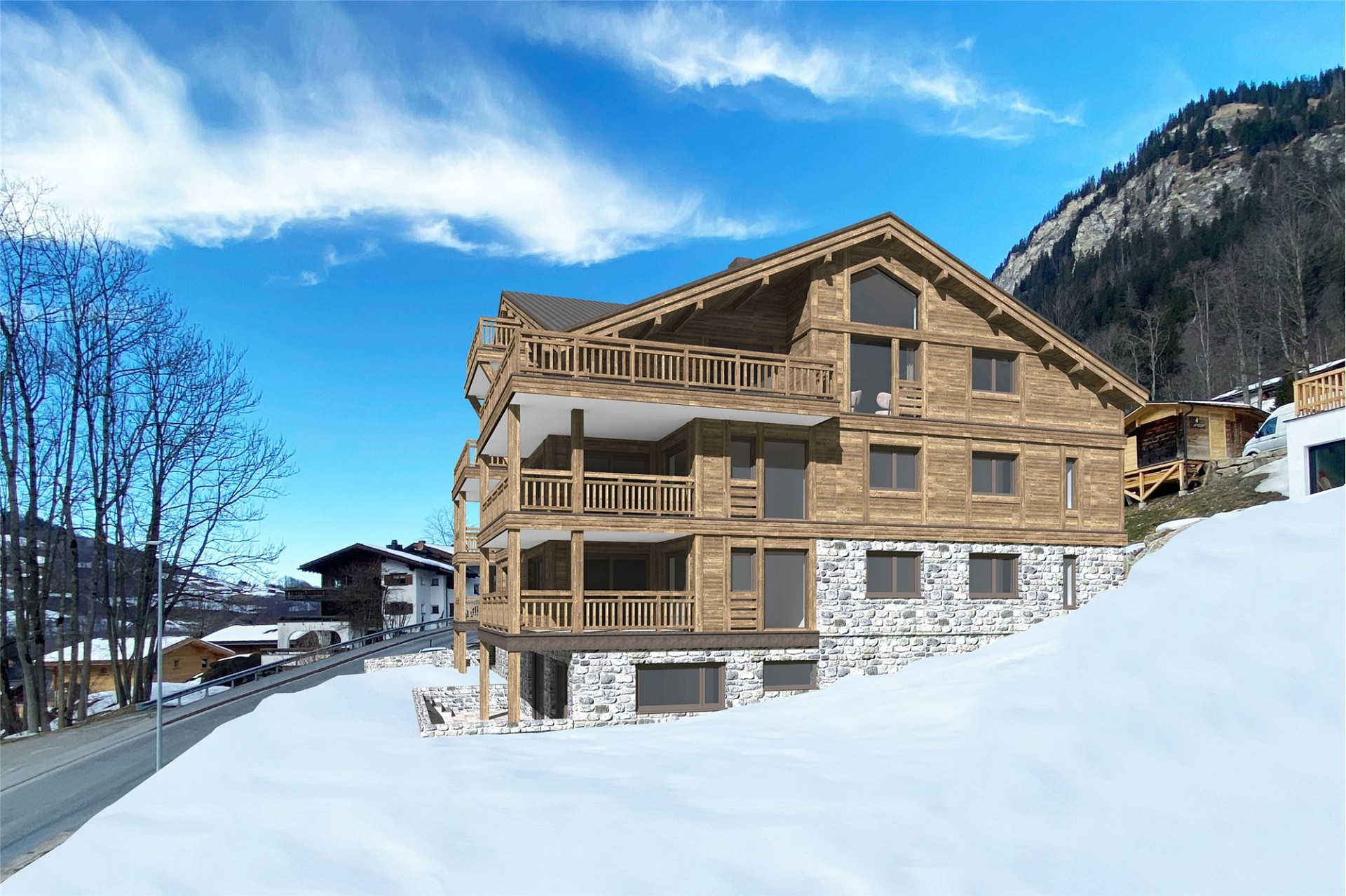 Alpines Holzchalet mit Balkonen