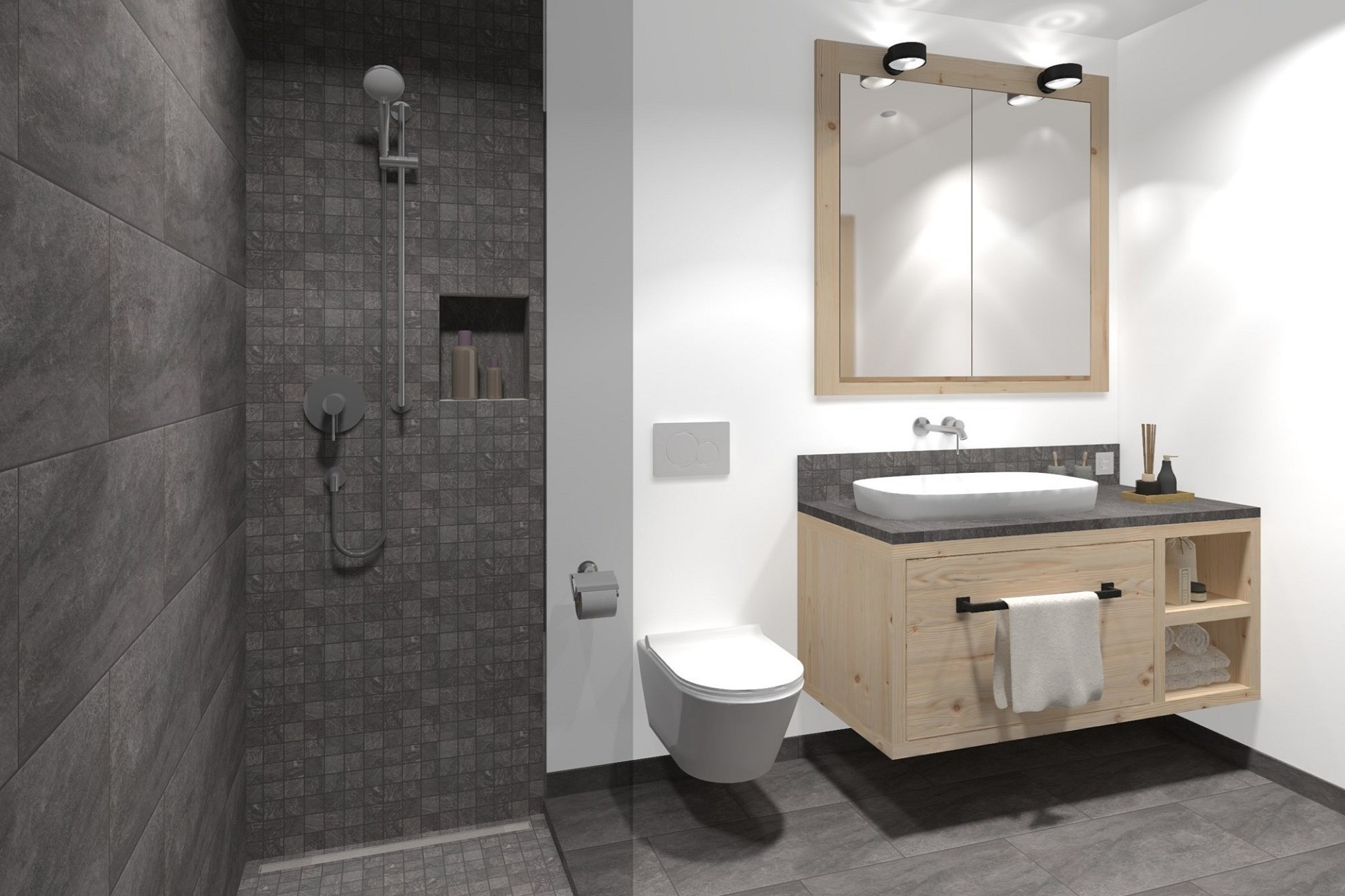 Modernes Badezimmer mit Dusche und Waschtisch