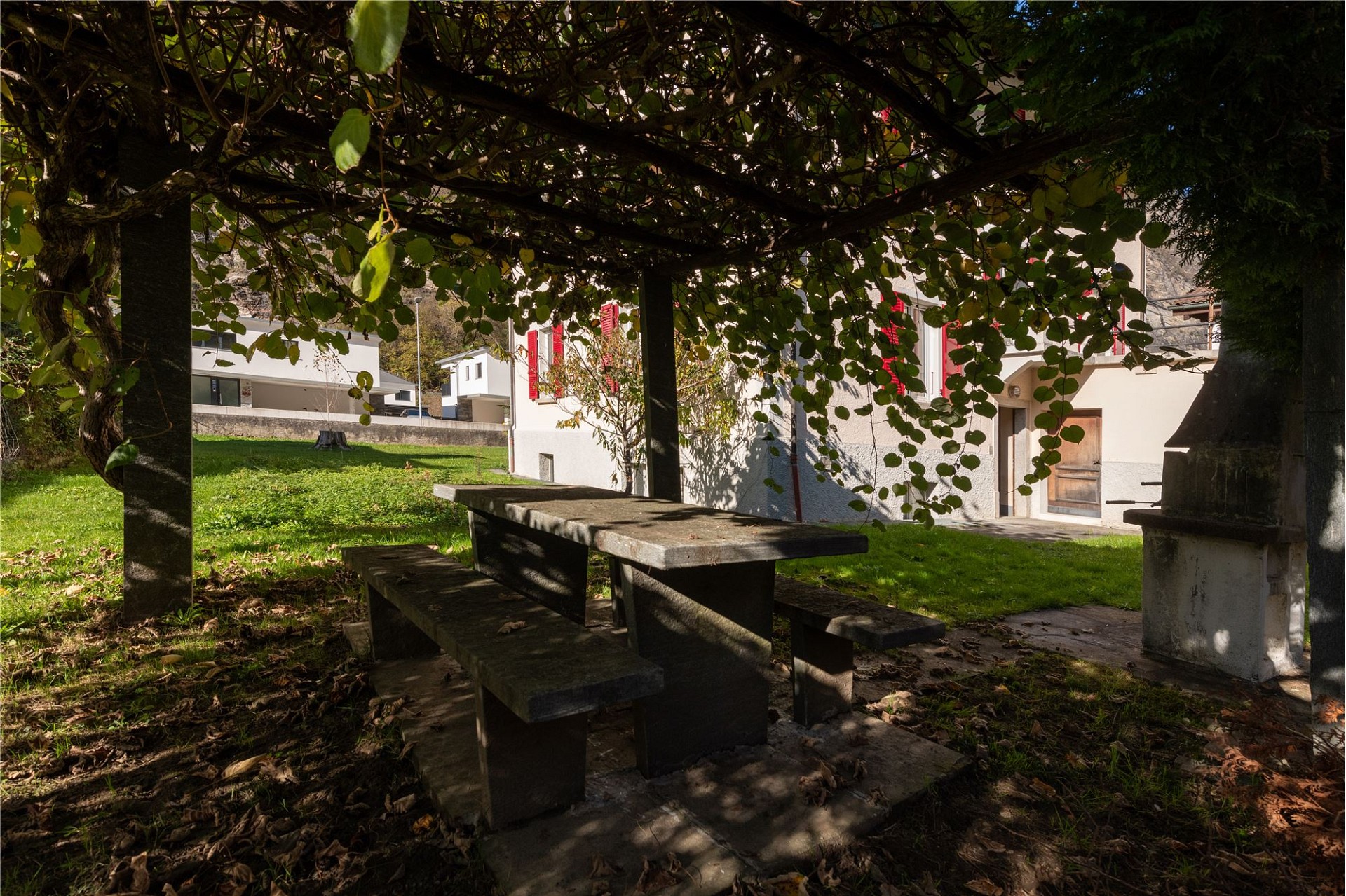 Garten mit Picknicktisch und Grill