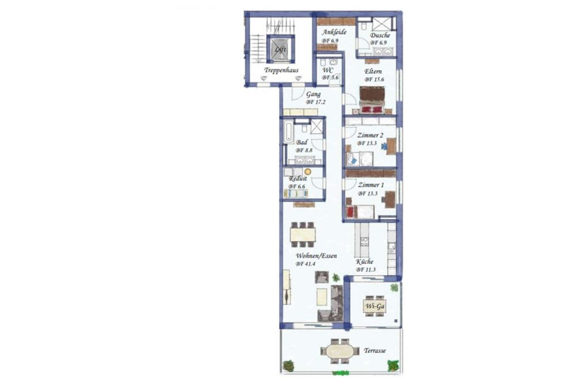 Grundriss einer Wohnung mit Terrasse