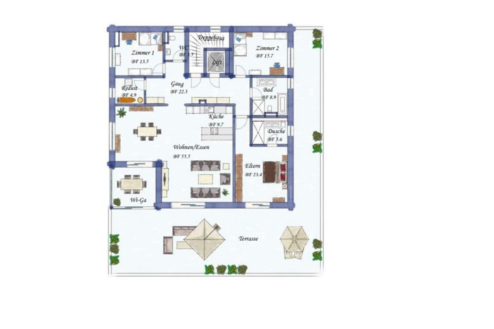 Grundriss einer Wohnung mit Terrasse