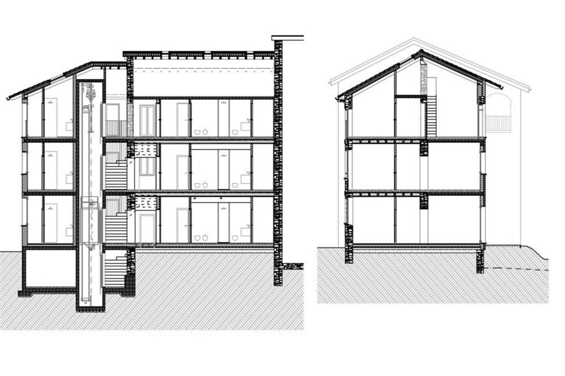 Architektur-Schnittzeichnung eines Mehrfamilienhauses