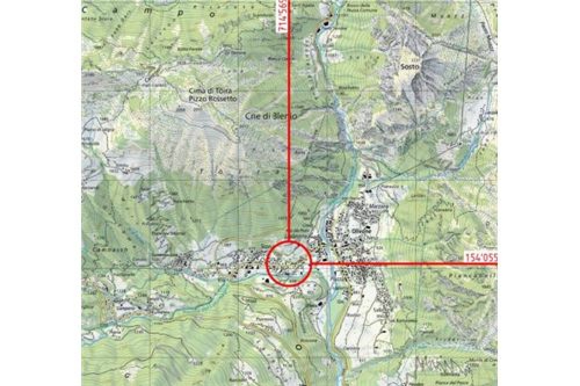 Topografische Karte mit markiertem Standort