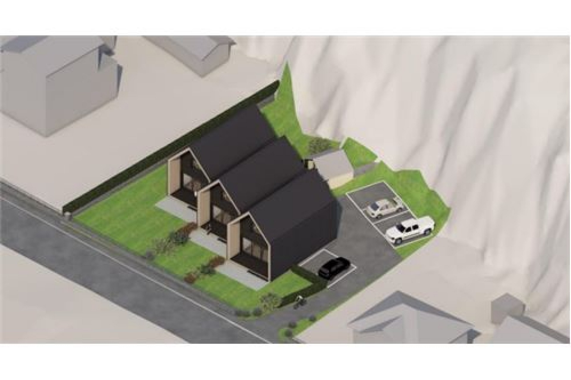 3D-Ansicht eines Reihenhaus-Ensembles