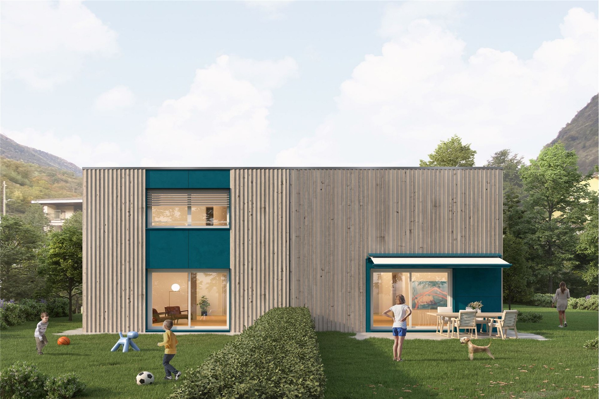 Modernes Holzhaus im Grünen