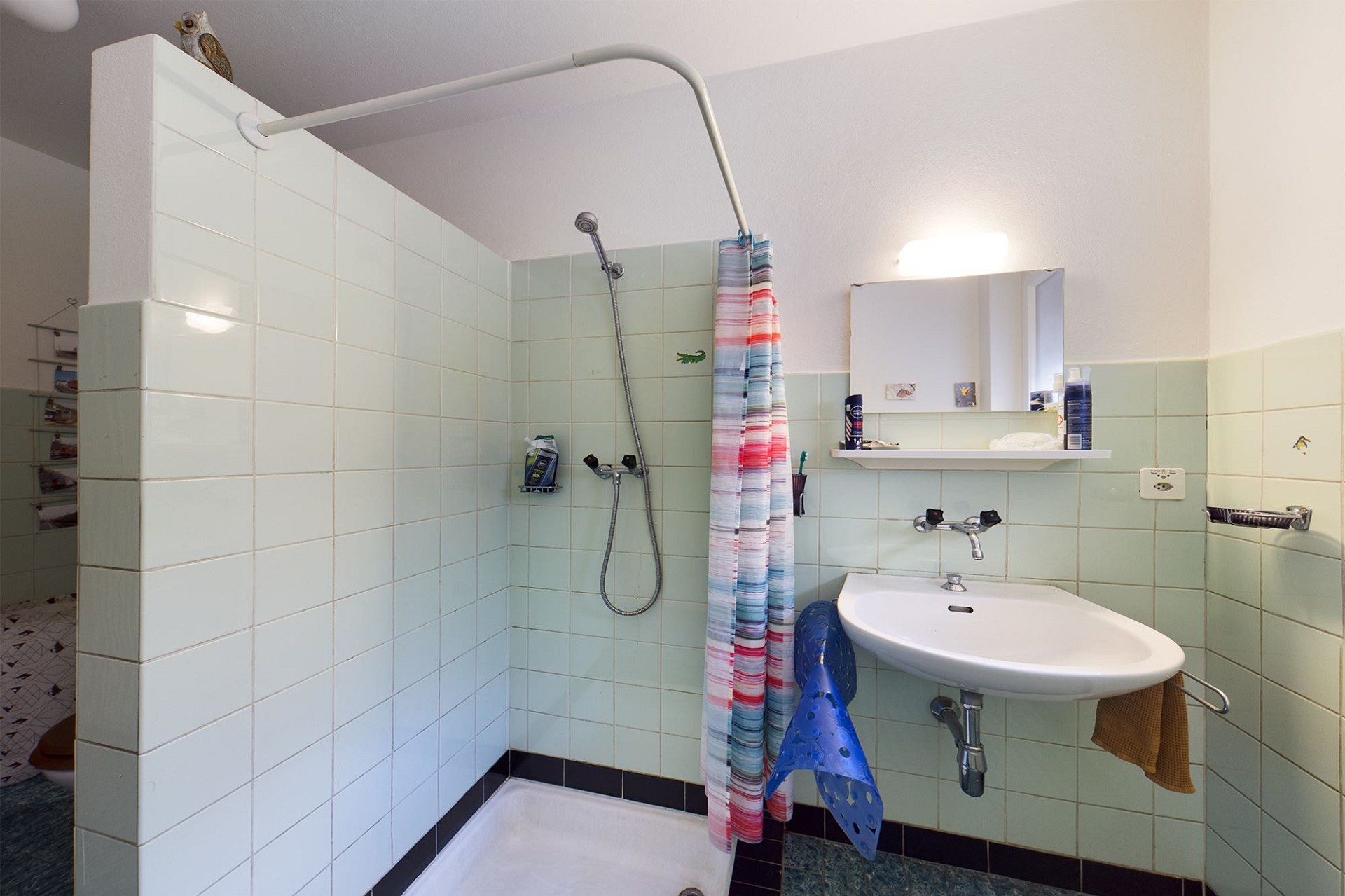 Badezimmer mit Dusche und Waschbecken
