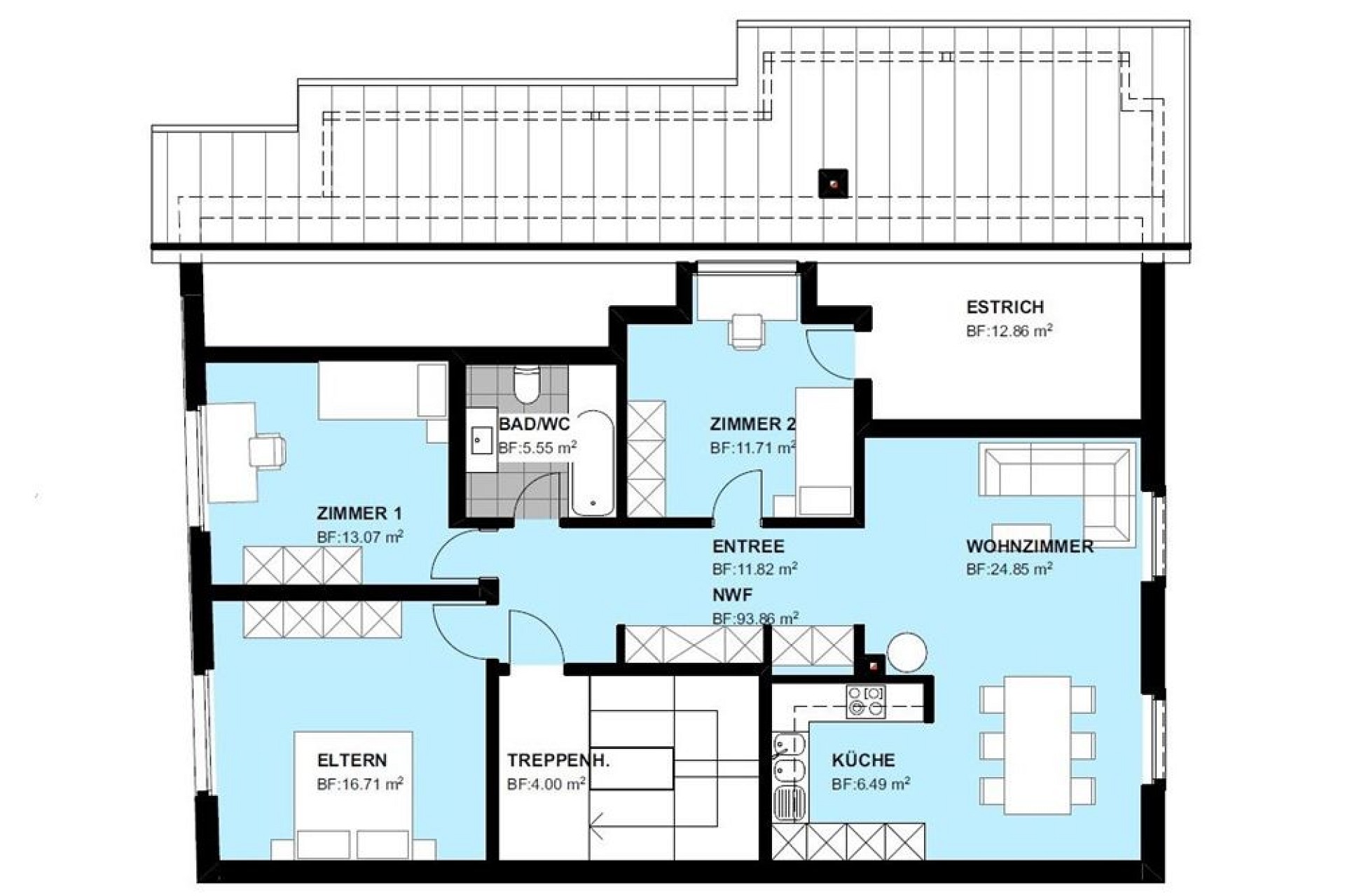 Grundriss einer Wohnung mit mehreren Zimmern