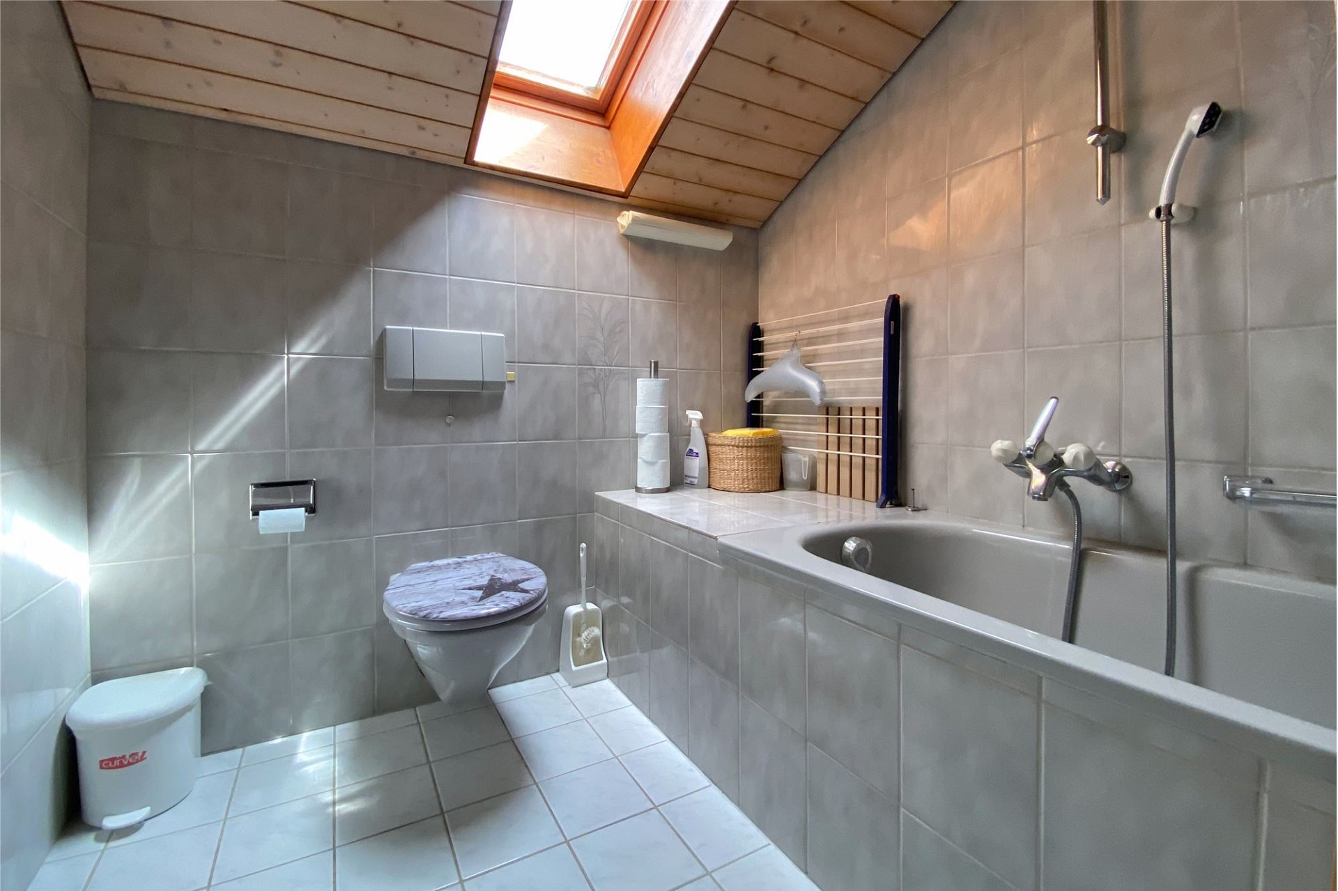 Badezimmer mit Dachfenster