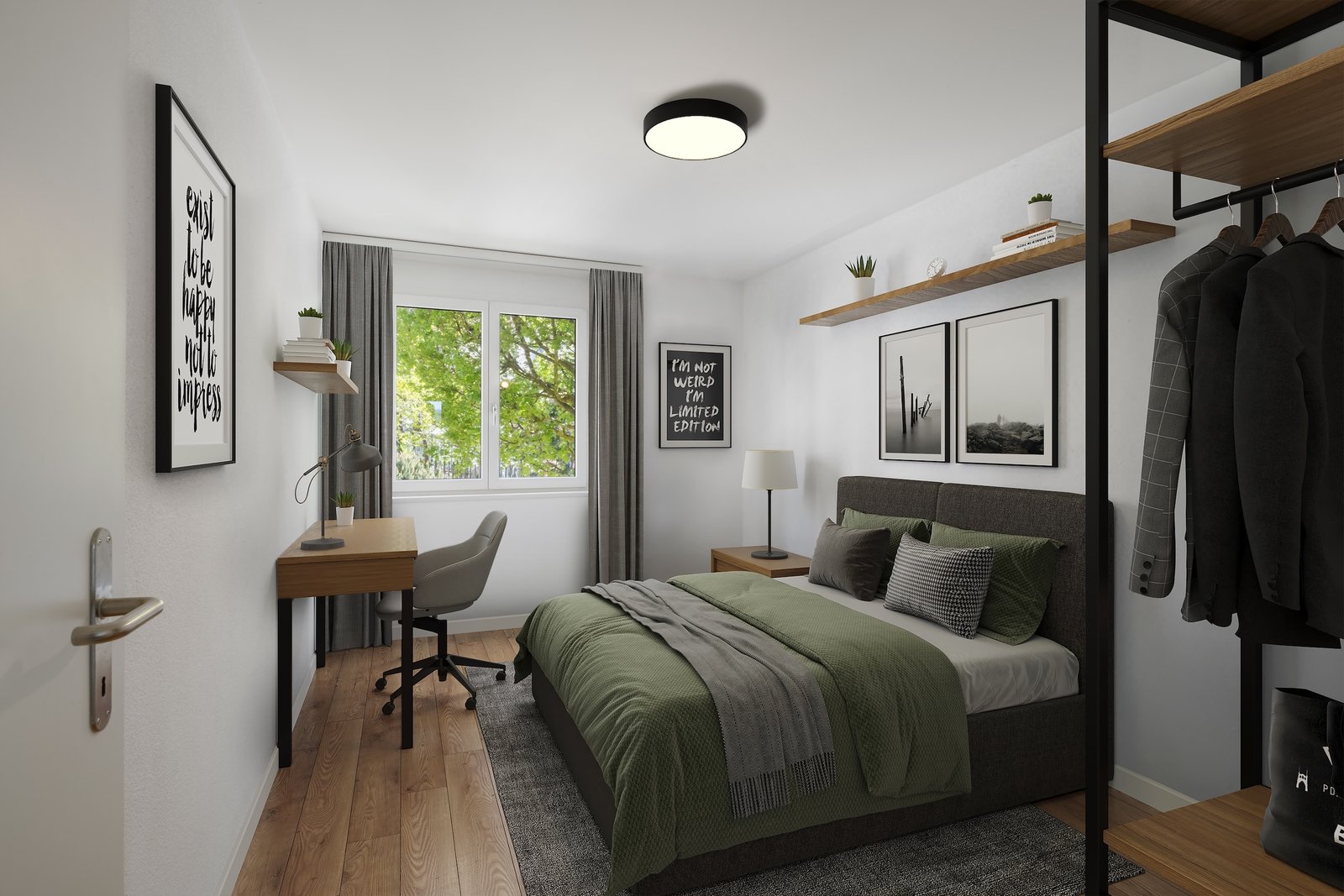 Modernes Schlafzimmer mit Arbeitsplatz