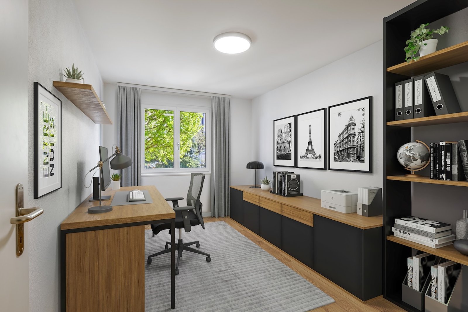 Modernes Homeoffice mit minimalistischer Einrichtung