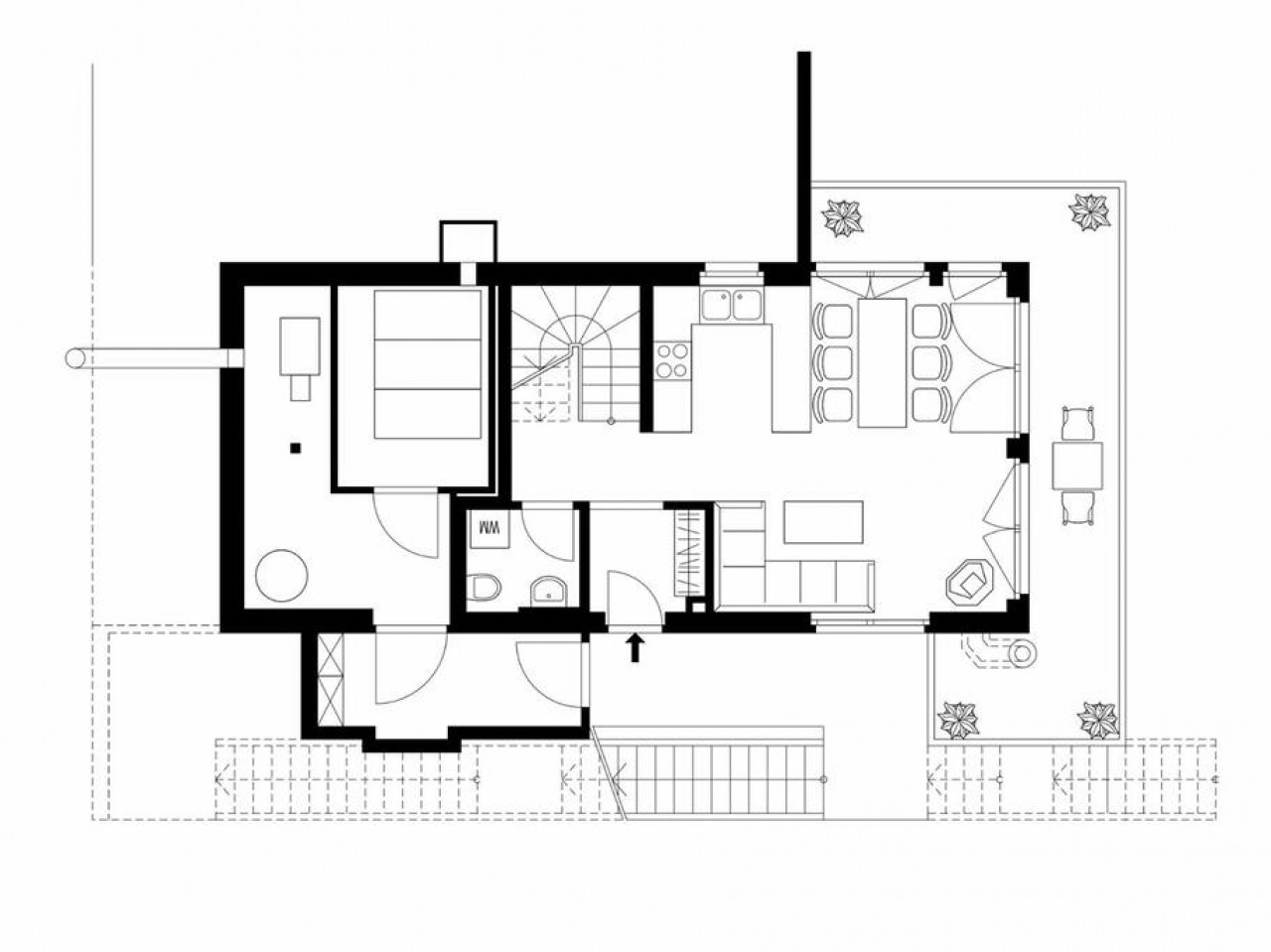 Grundriss einer Wohnetage mit Terrasse