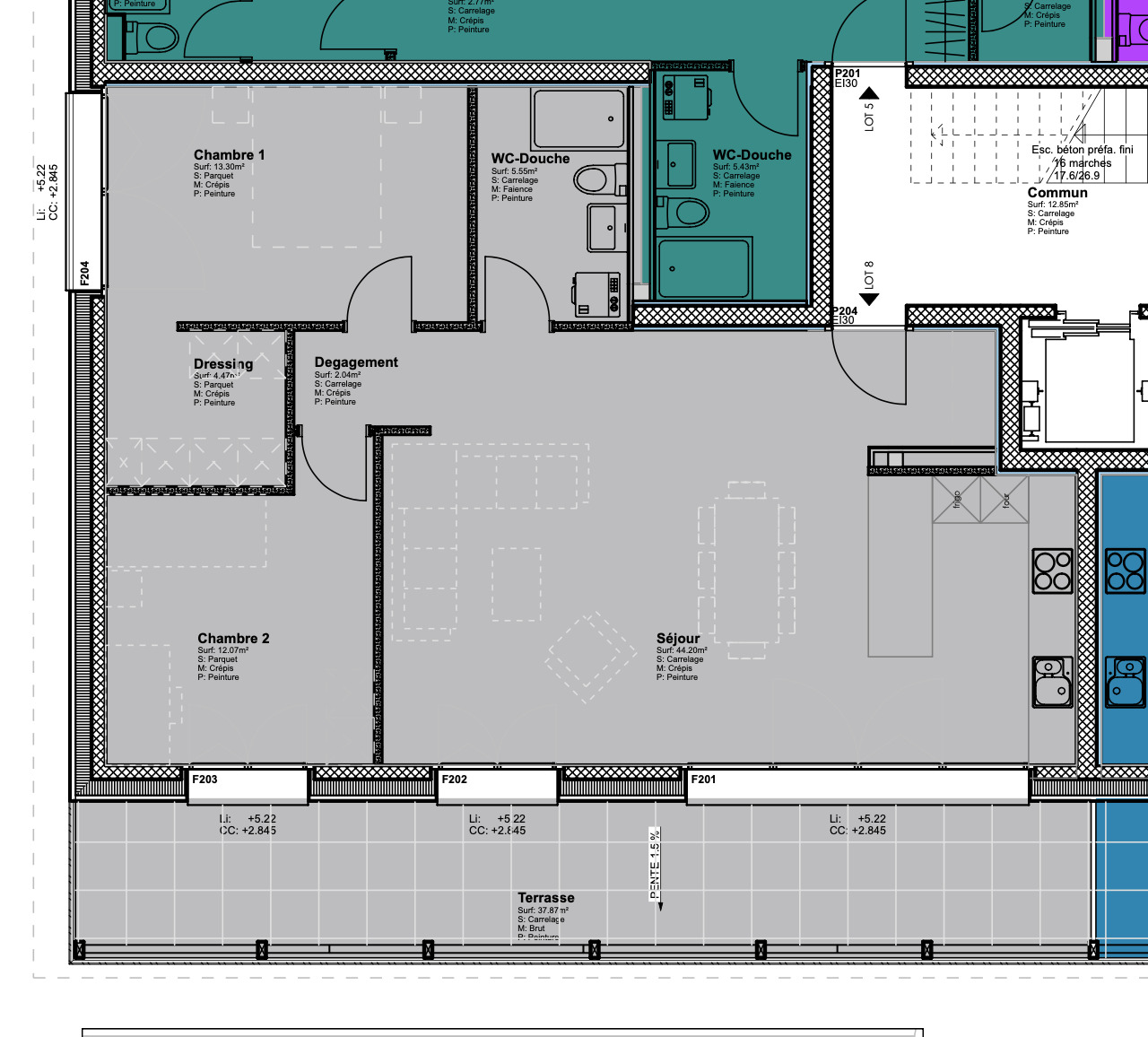 Grundriss einer Wohnung mit Terrasse