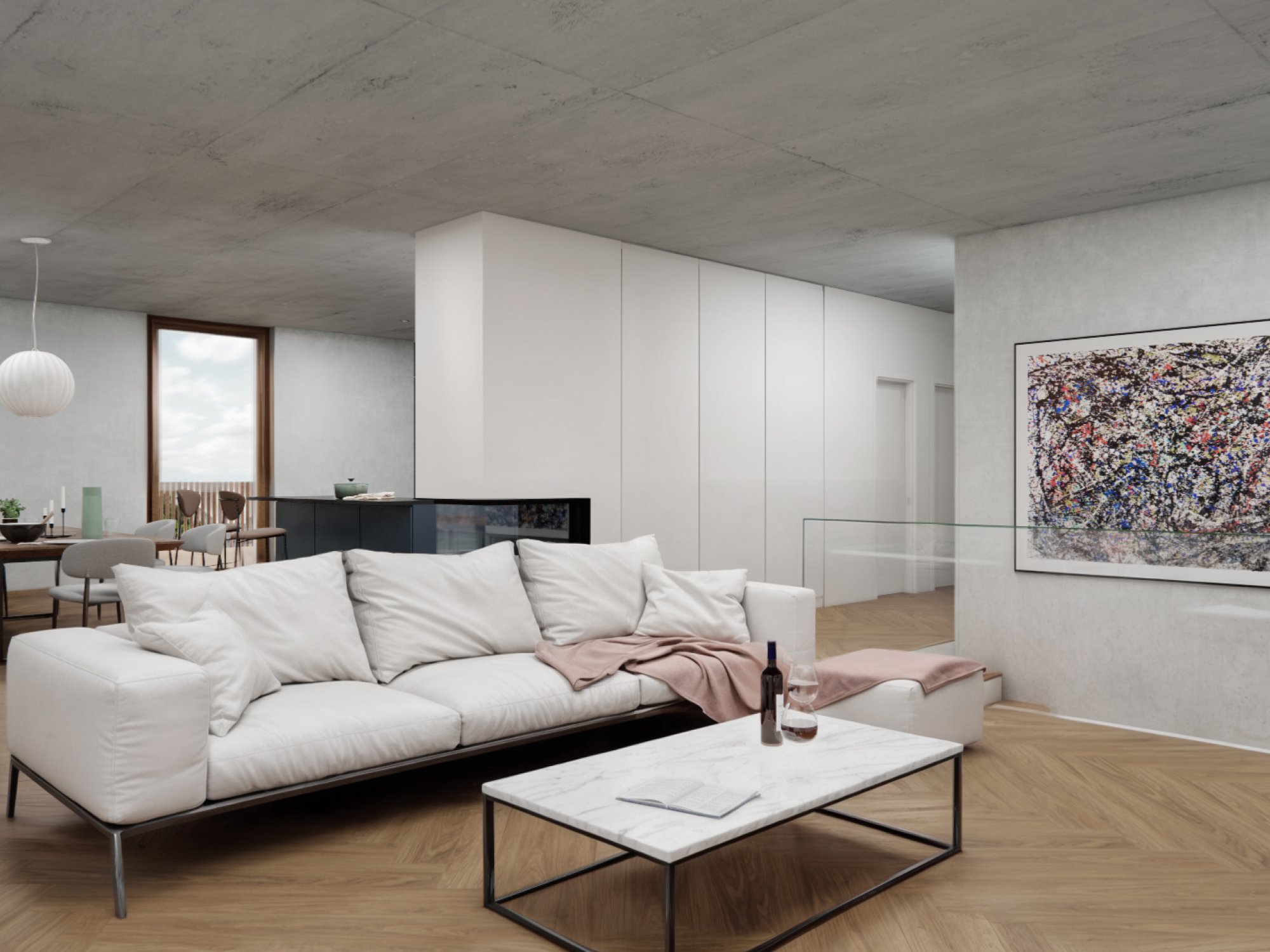 Modernes offenes Wohn-Esszimmer