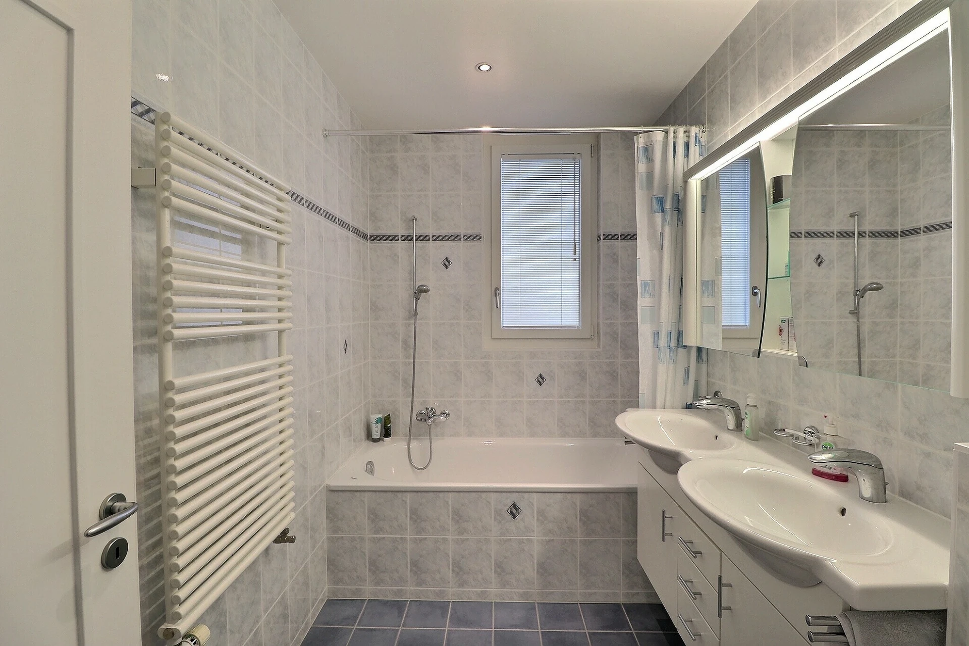 Helles Tageslichtbad mit Wanne und Doppelwaschbecken