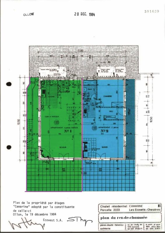 Historischer Grundriss mit markierten Wohnungseinheiten