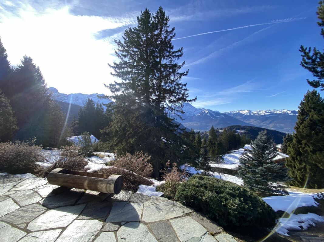 Alpenblick vom Garten mit Schneelandschaft