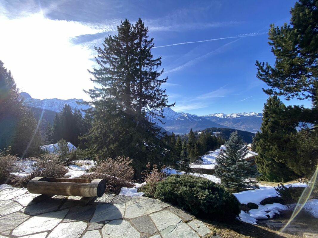 Alpenblick mit Terrasse und Schneelandschaft