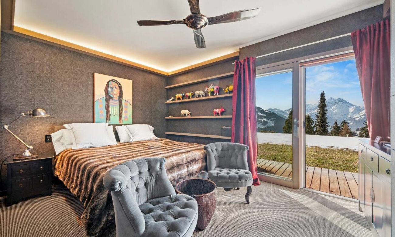 Schlafzimmer mit Bergblick