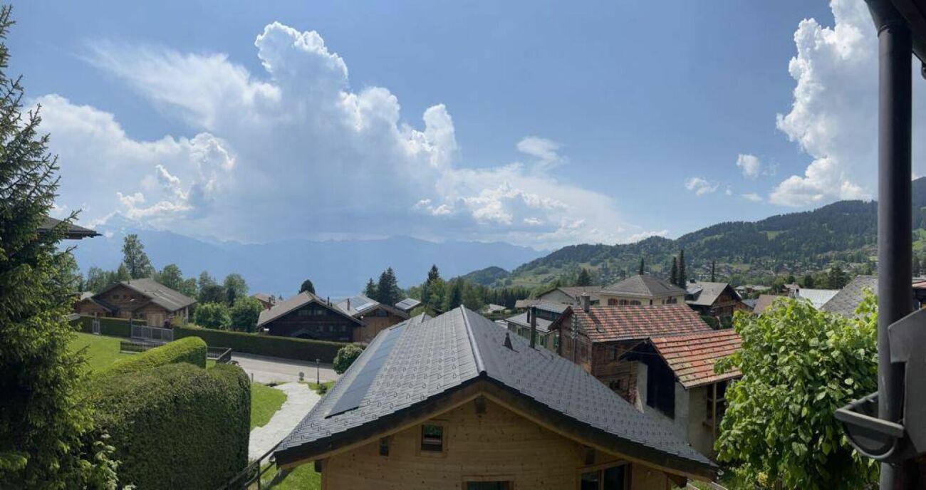 Alpenblick über Wohnhäuser