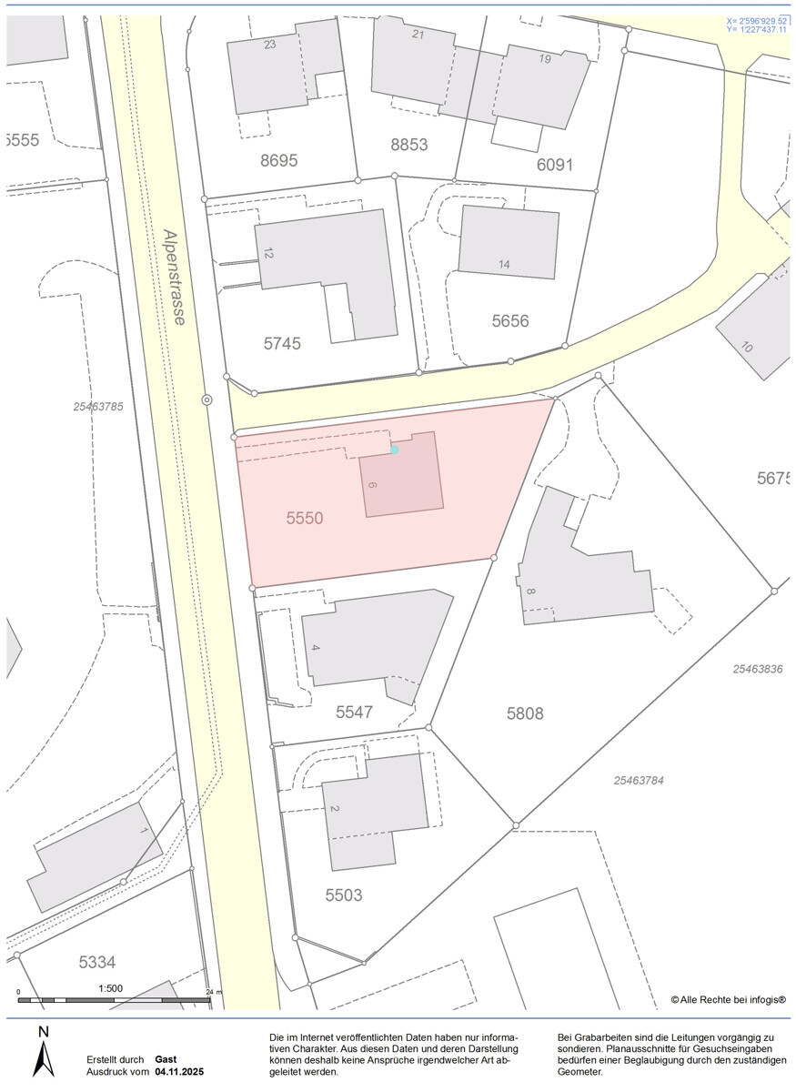 Lageplan mit markiertem Grundstück