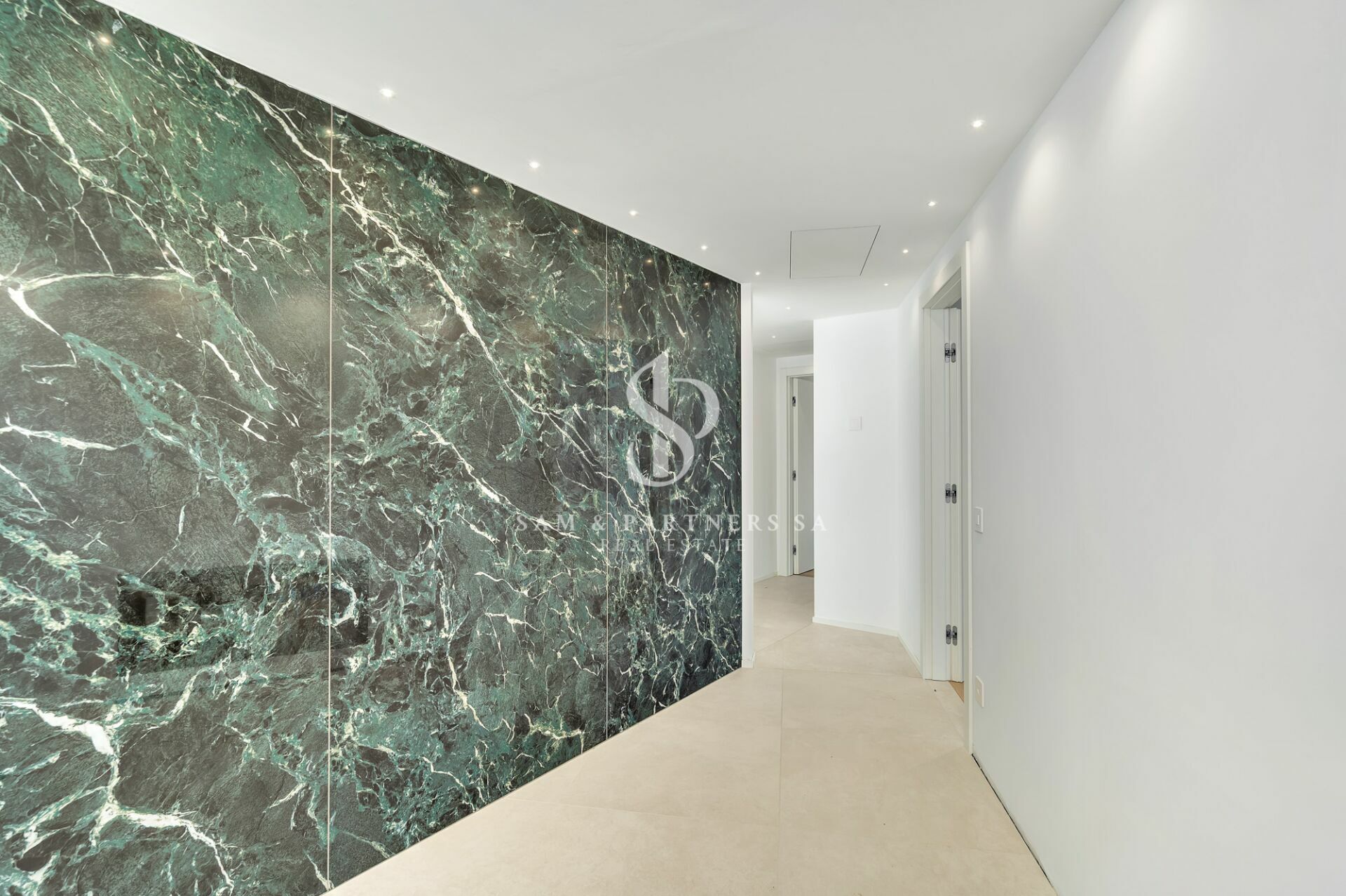 Luxuriöser Flur mit Marmor-Feature-Wand